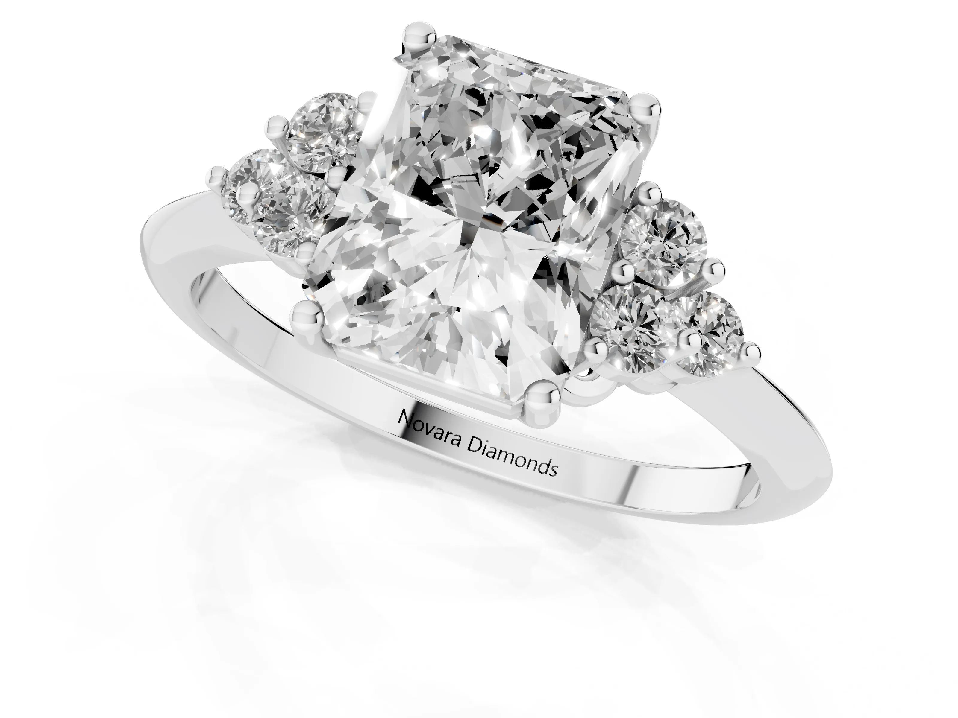 Radiant Cut Diamond Cluster Ring Set in Platinum with Plain Band and Prong Setting