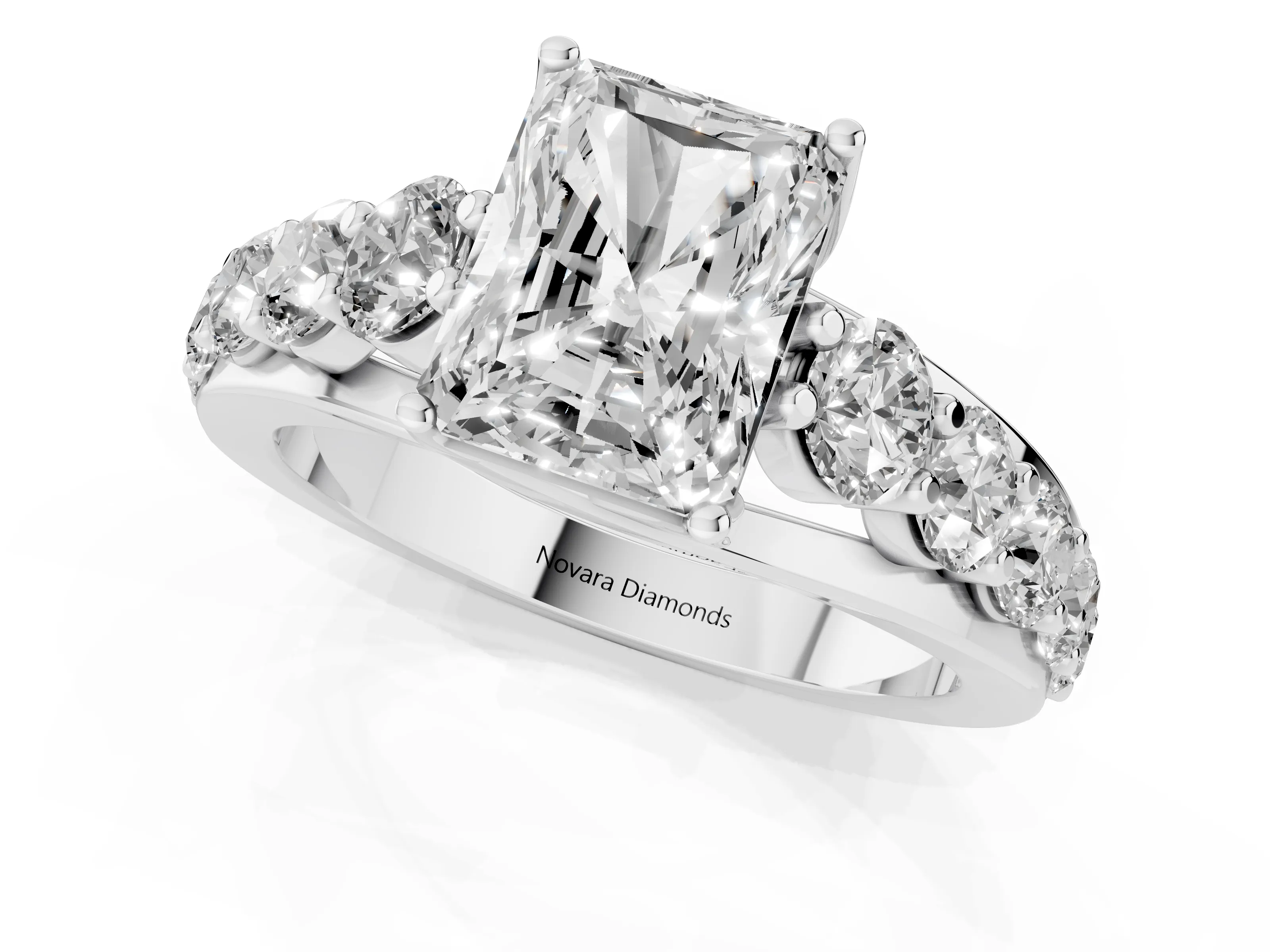 Radiant Cut Diamond Pavé Engagement Ring Set in Platinum with Prong Setting