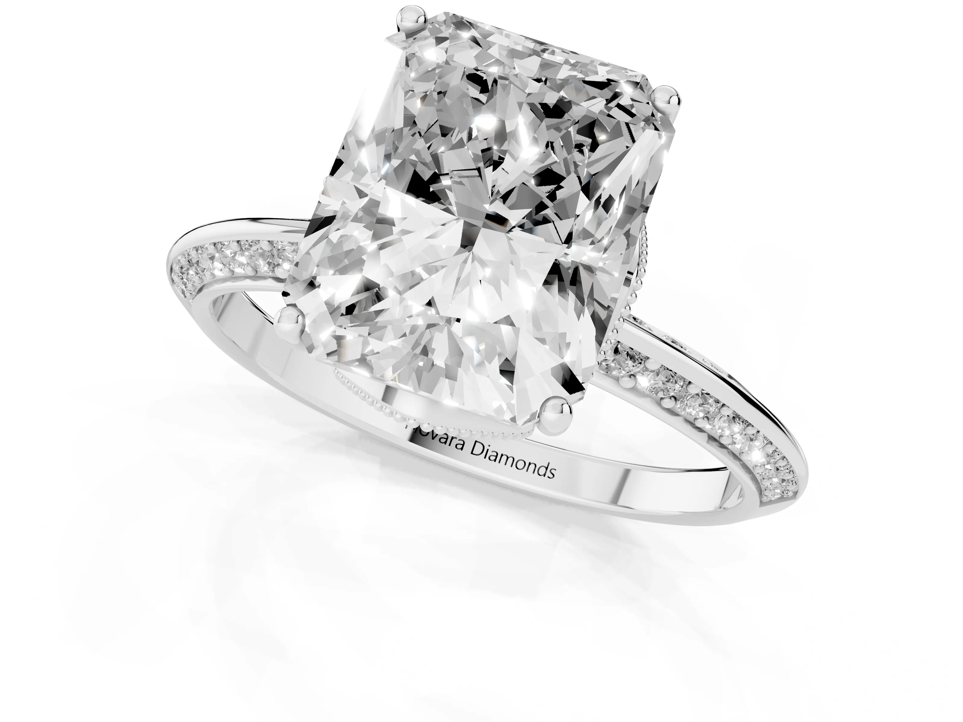 Radiant Cut Diamond Solitaire Engagement Ring Set in Silver with Pavé Split Shank and Prong Setting