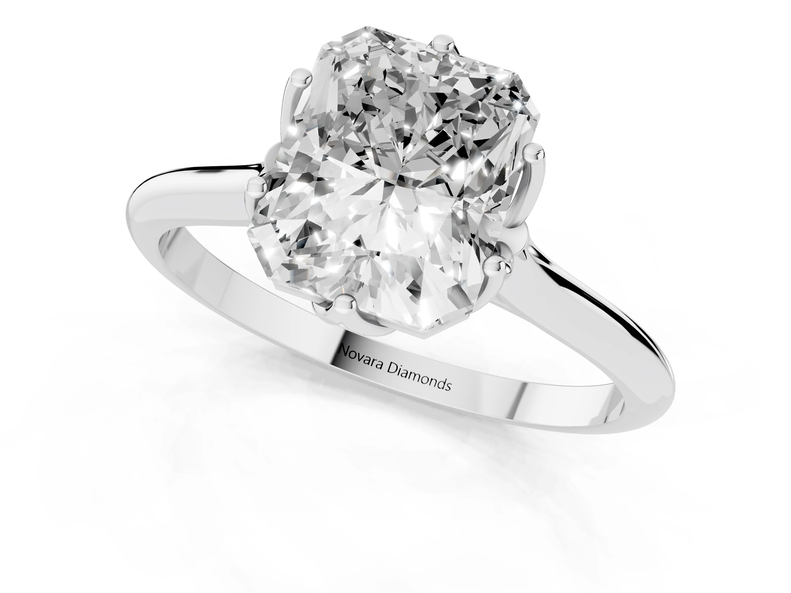 Radiant Cut Diamond Solitaire Cathedral Ring Set in Platinum with Prong Setting
