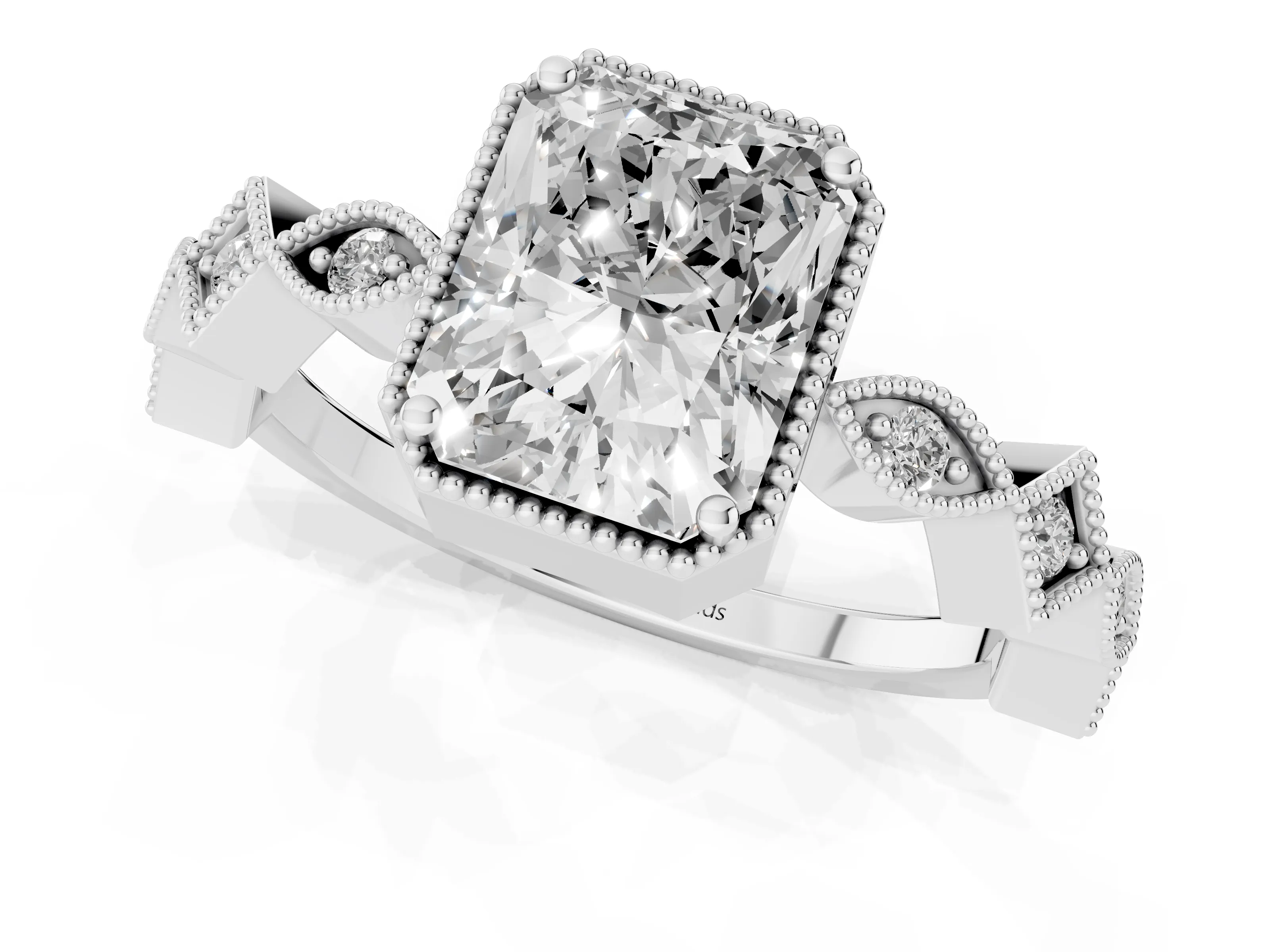 Radiant Cut Diamond Milgrain Marquise Twist Band Ring Set in Silver with Prong Setting