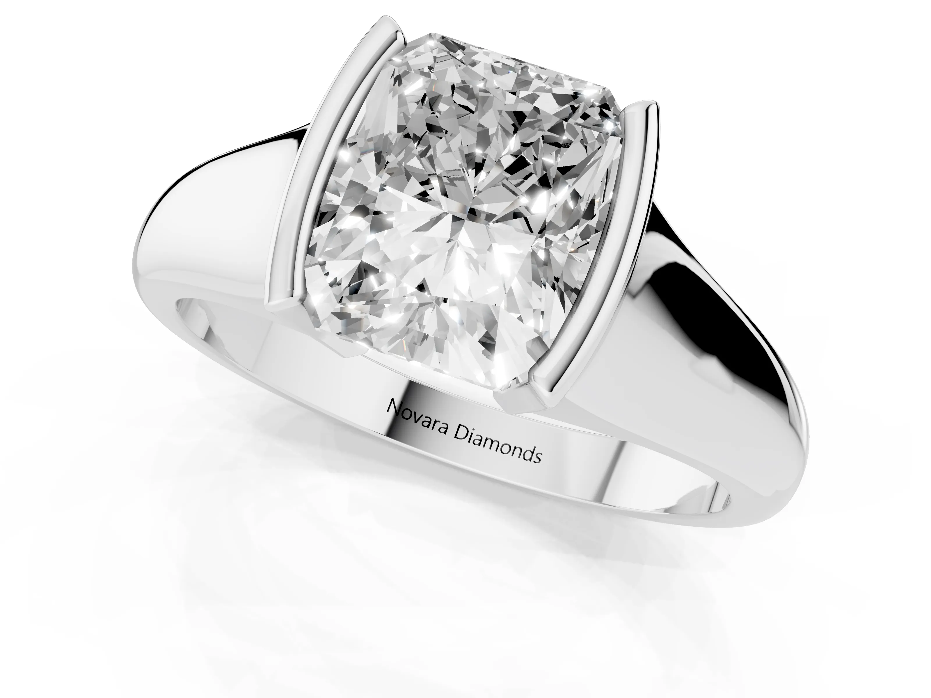 Radiant Cut Diamond Solitaire Tension Set Ring Set in Silver with Split Shank Band