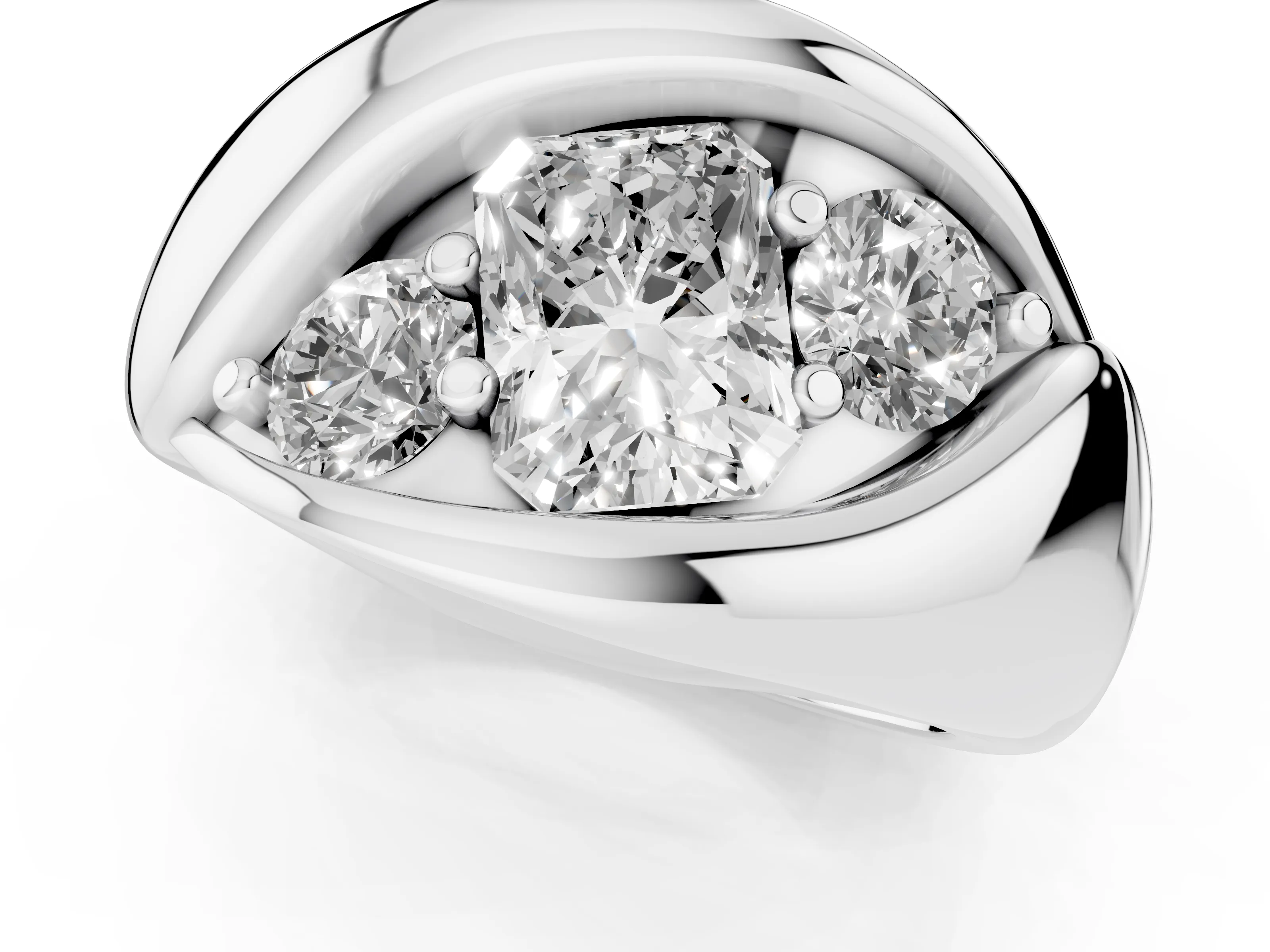 Radiant Cut Diamond Channel-Set Crossover Ring Set in Platinum