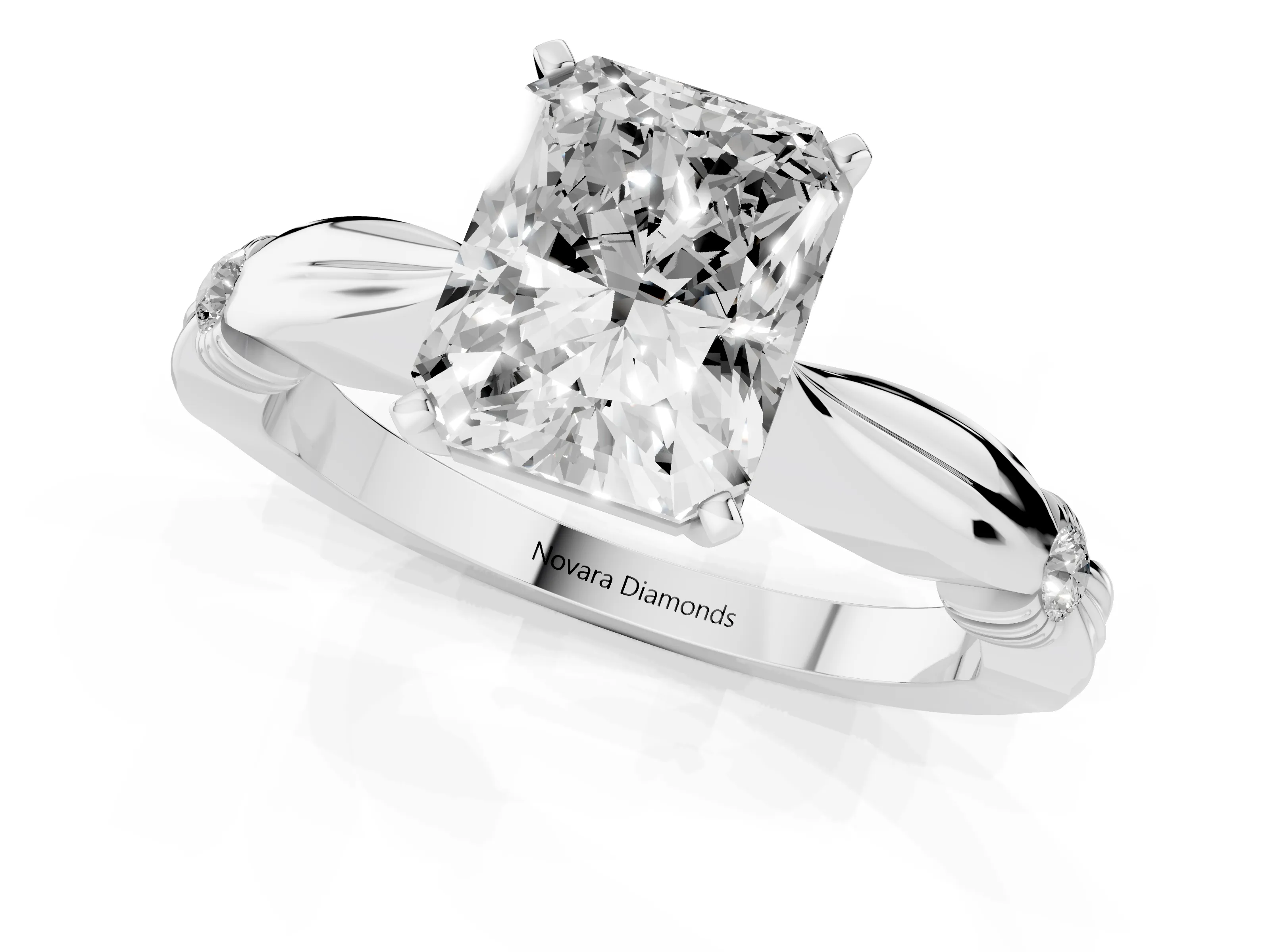 Radiant Cut Diamond Solitaire Twisted Band Ring Set in Platinum with Accent Stones and Prong Setting