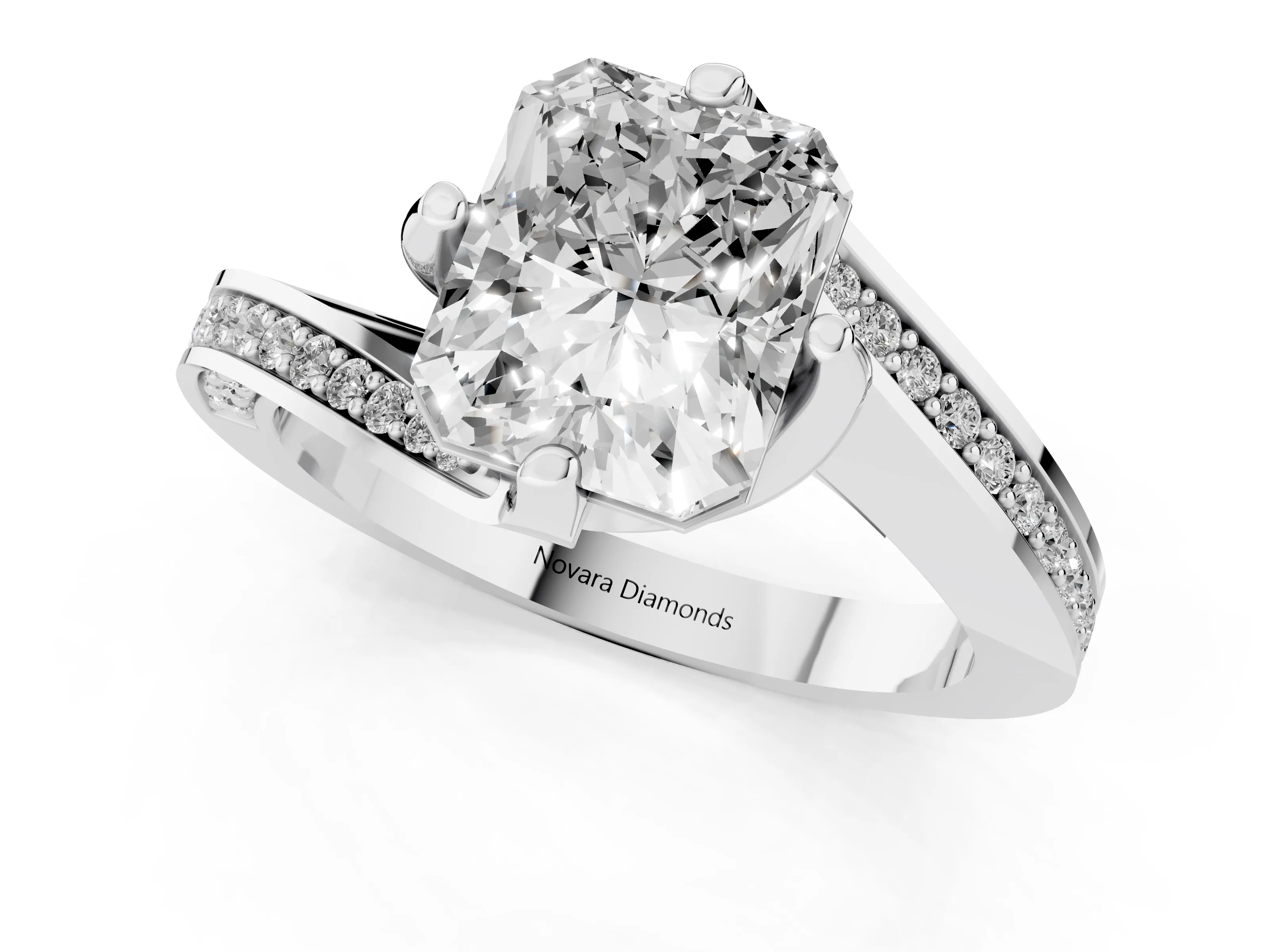 Radiant Cut Diamond Solitaire Ring Set in Platinum with Intertwined Pavé Twist Band