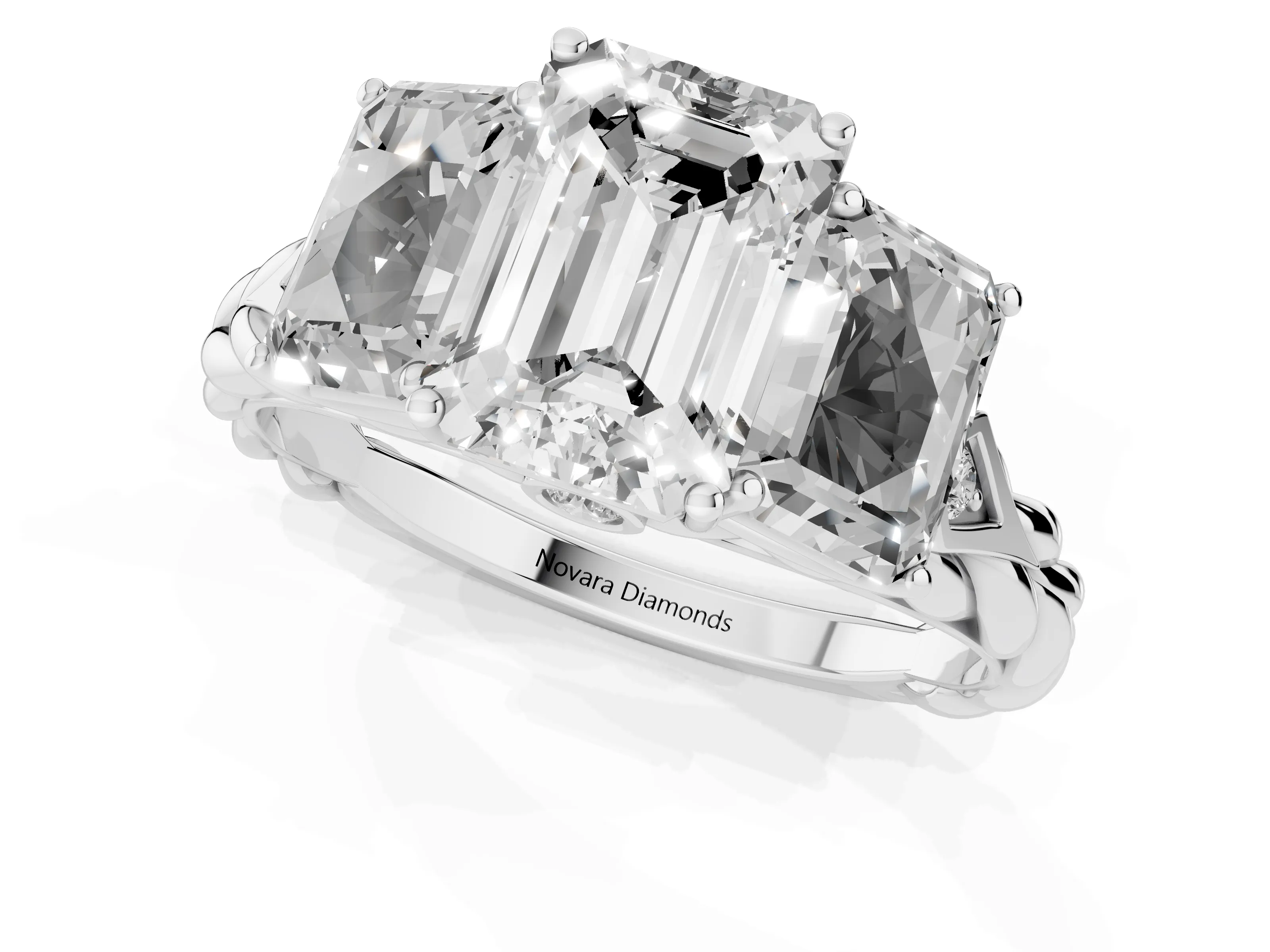 Radiant Cut Diamond Three-Stone Ring Set in Platinum with Braided Band