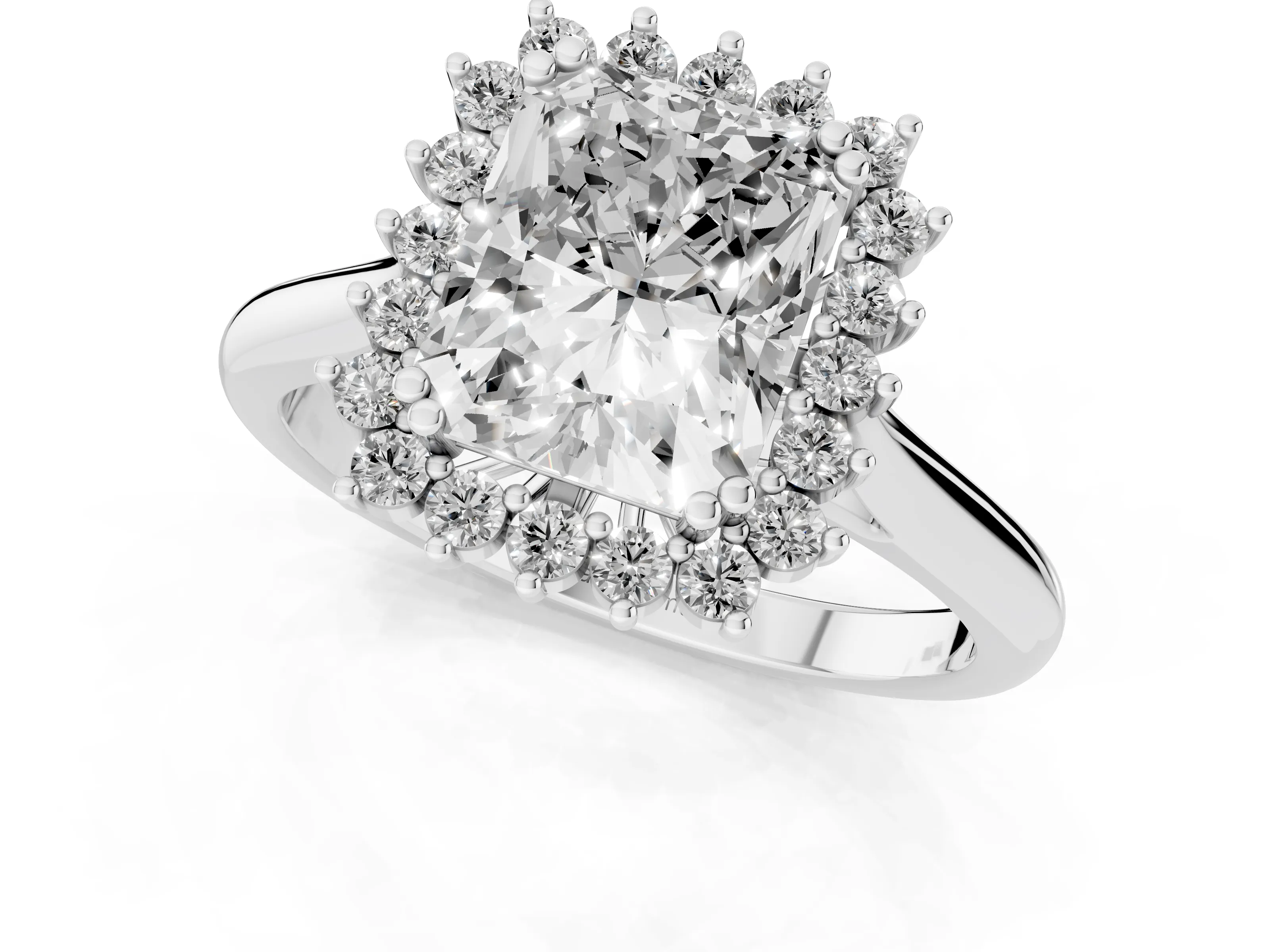 Radiant Cut Diamond Halo Ring Set in Silver with Plain Solitaire Band and Prong Setting