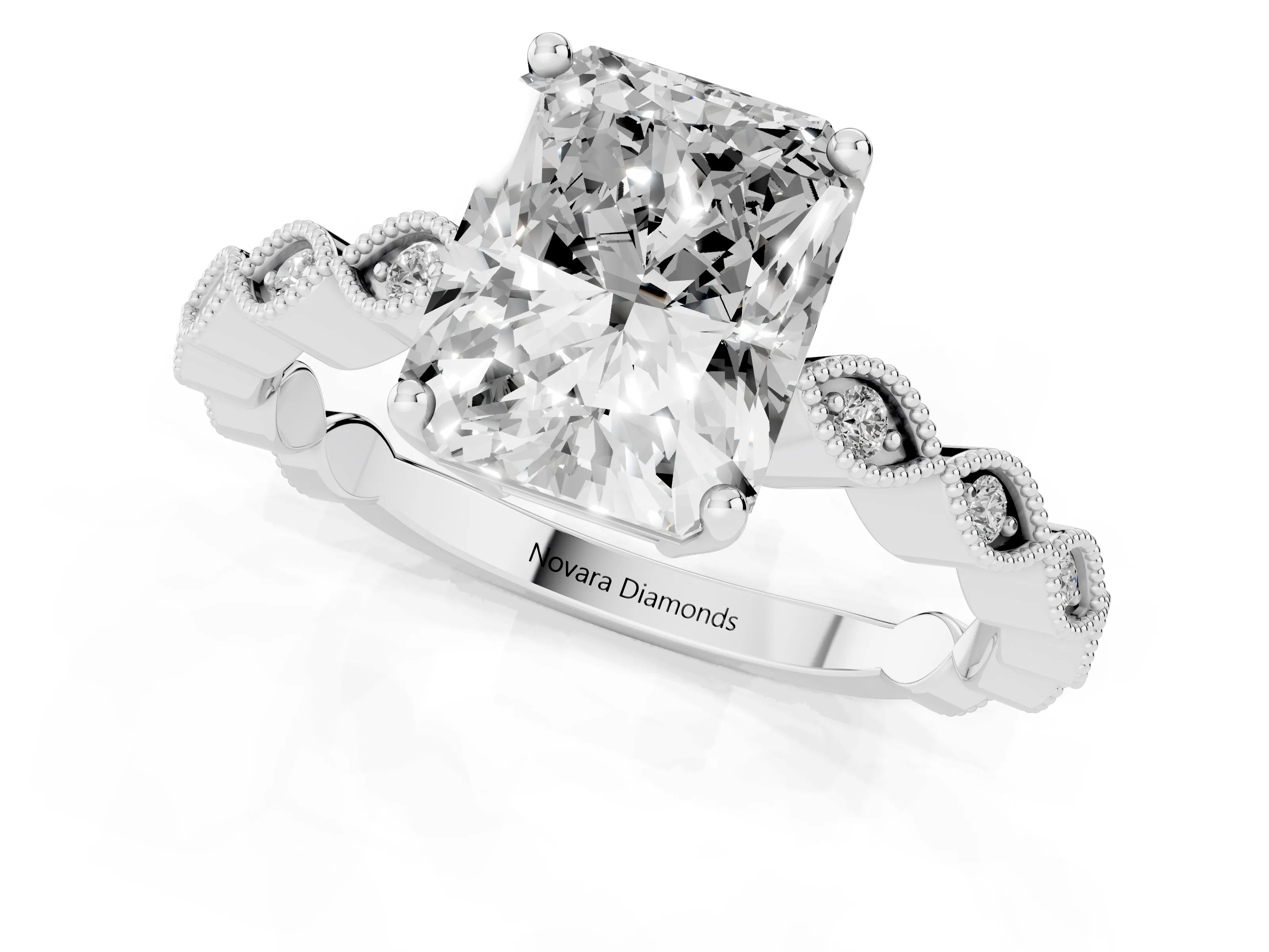 Radiant Cut Diamond Solitaire Ring Set in Silver with Infinity Twist Pavé Band
