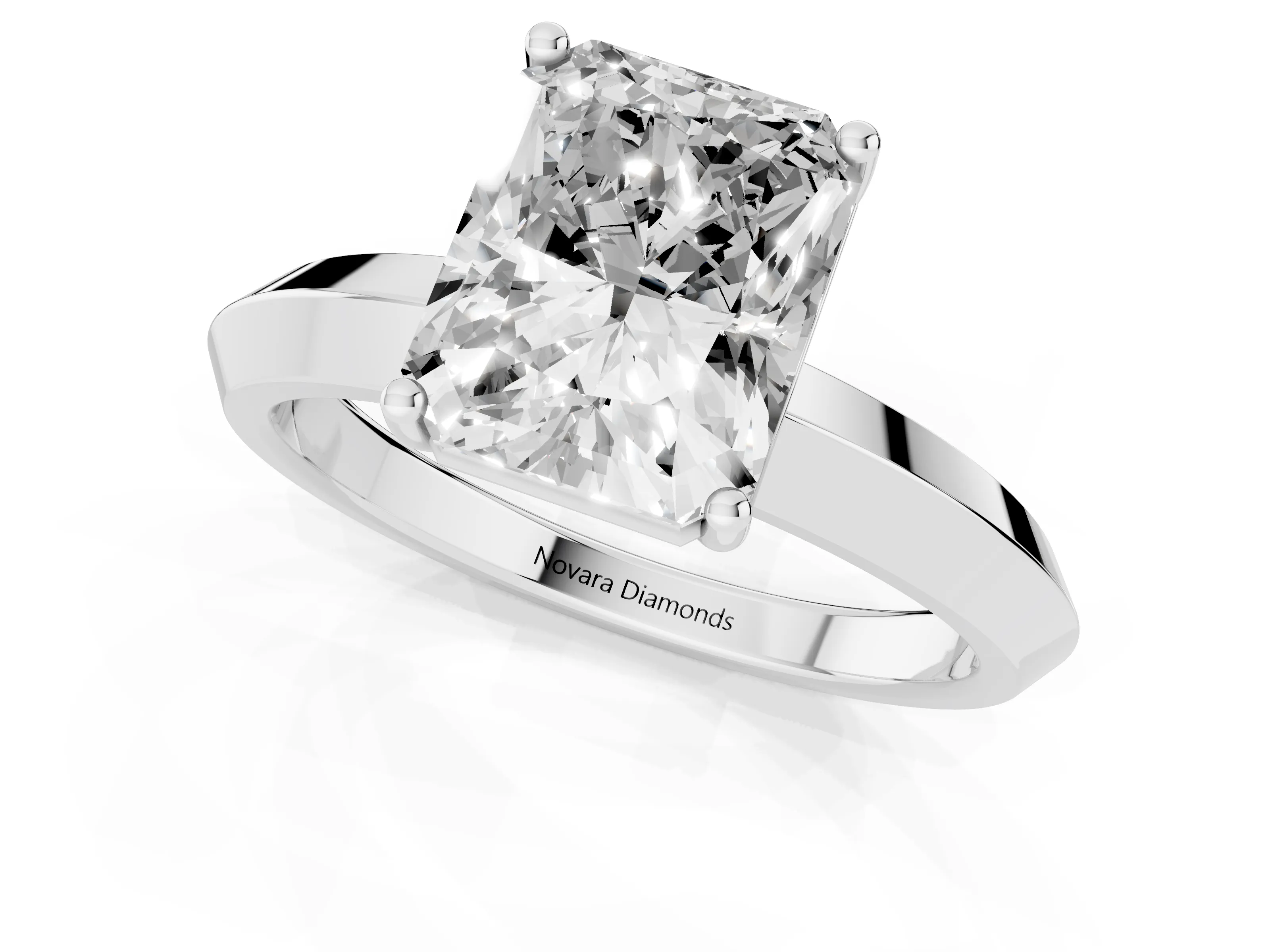 Radiant Cut Diamond Solitaire Engagement Ring Set in Platinum with Flat Band and Prong Setting – second view