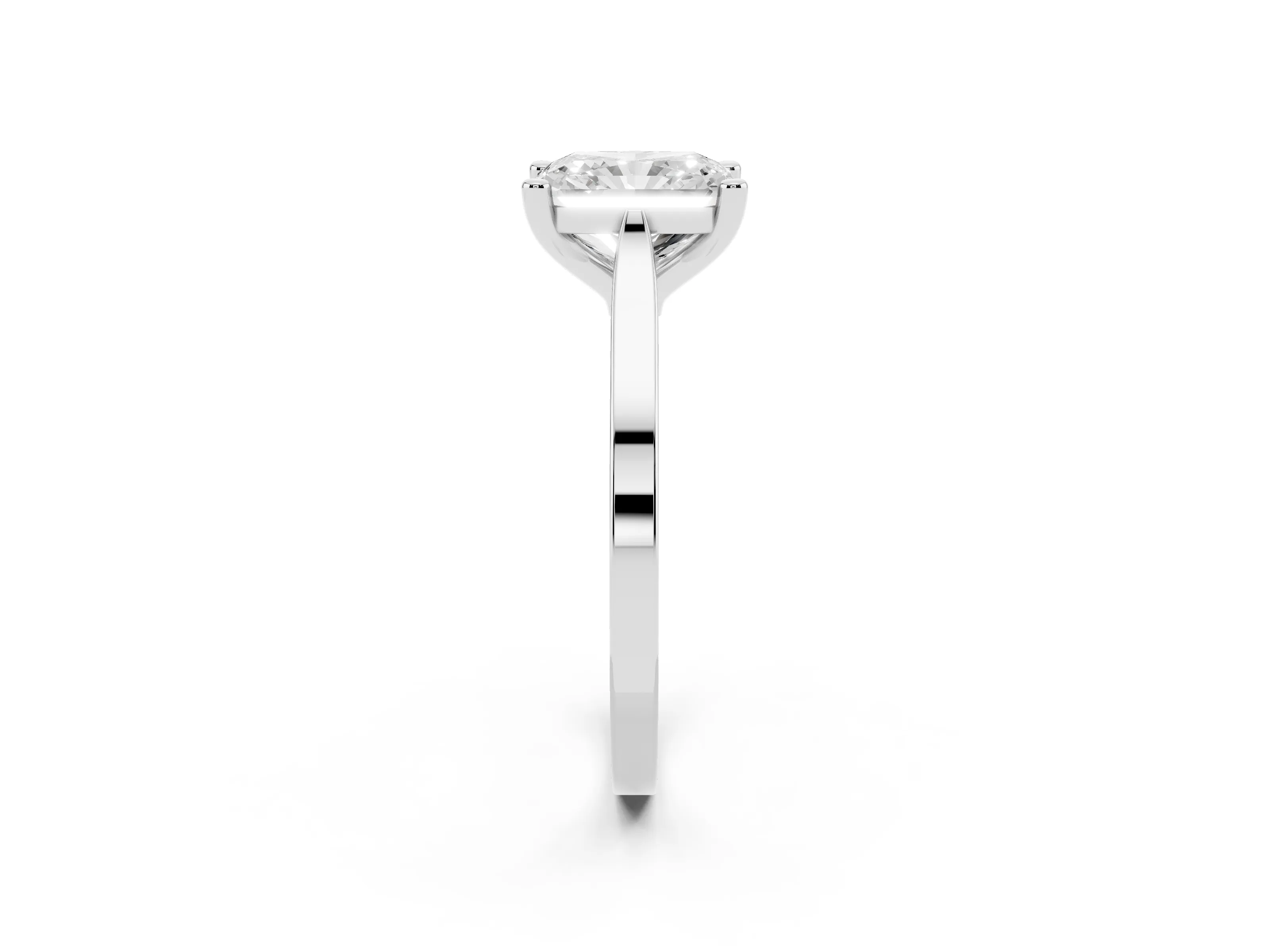 Radiant Cut Diamond Solitaire Ring Set in Platinum with Prong Setting and Tapered Band