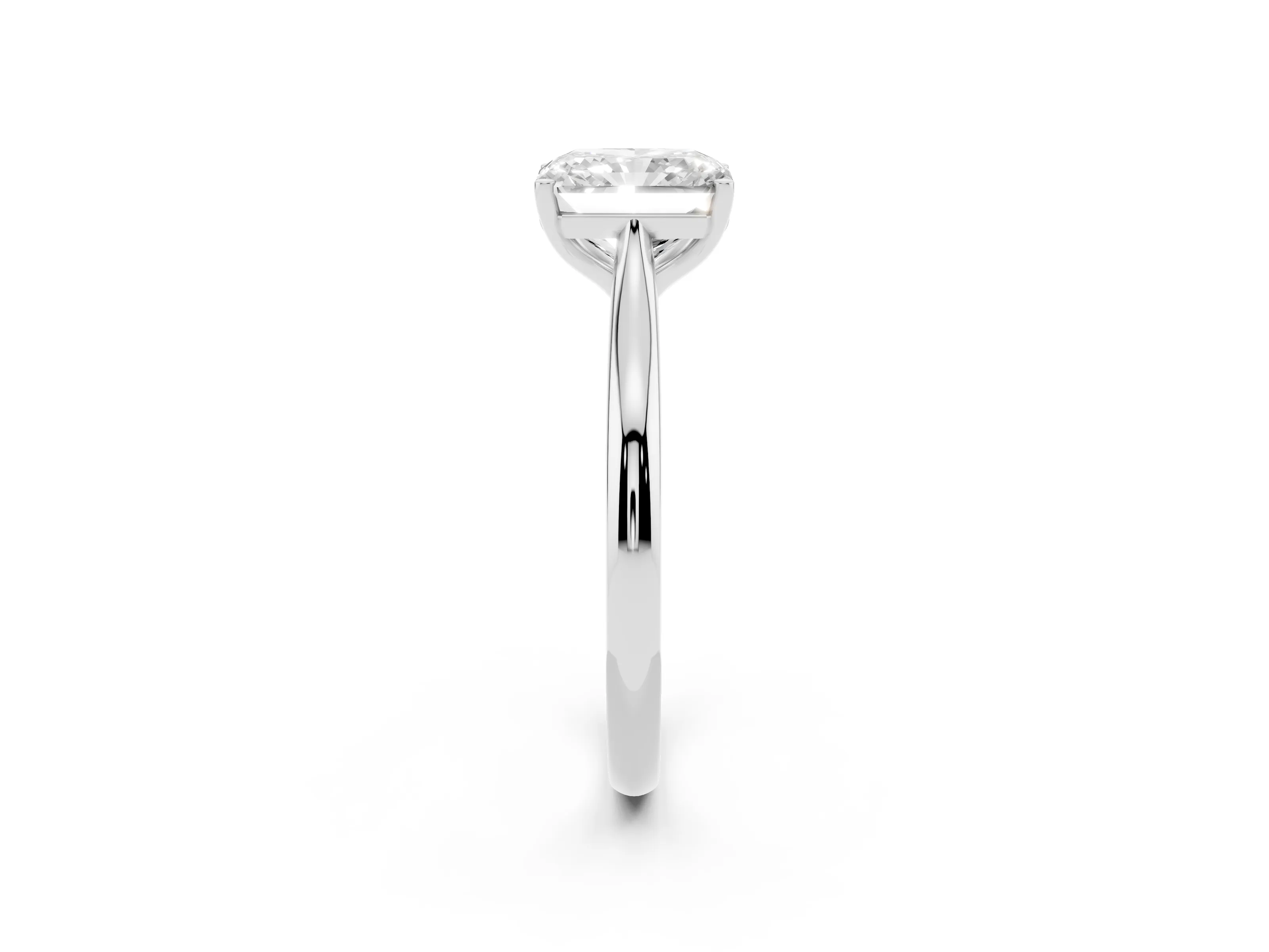 Radiant Cut Diamond Solitaire Ring Set in Silver with Cathedral Band and Prong Setting