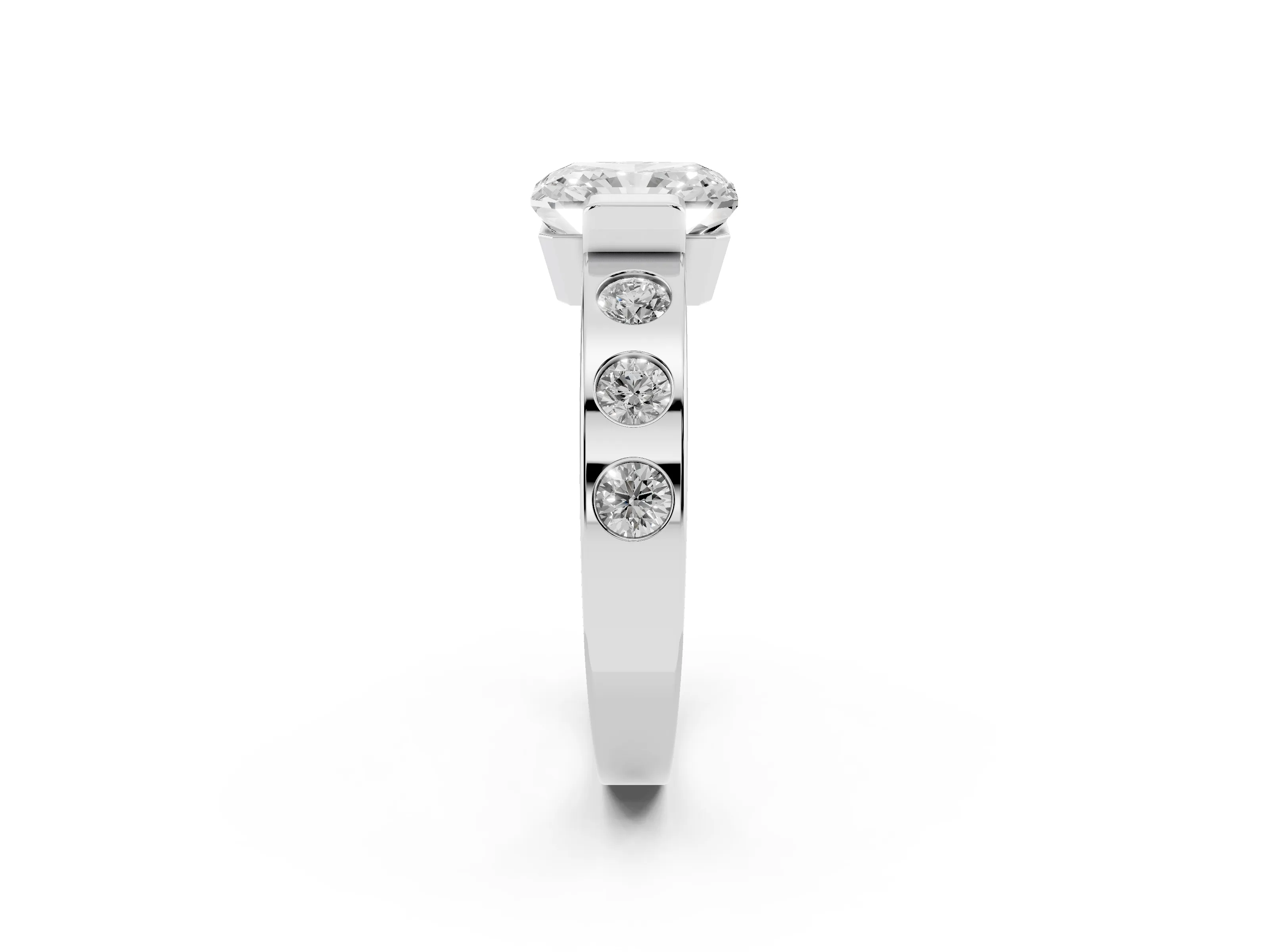 Radiant Cut Diamond Channel-Set Band Ring Set in White gold with Bezel Prong Setting