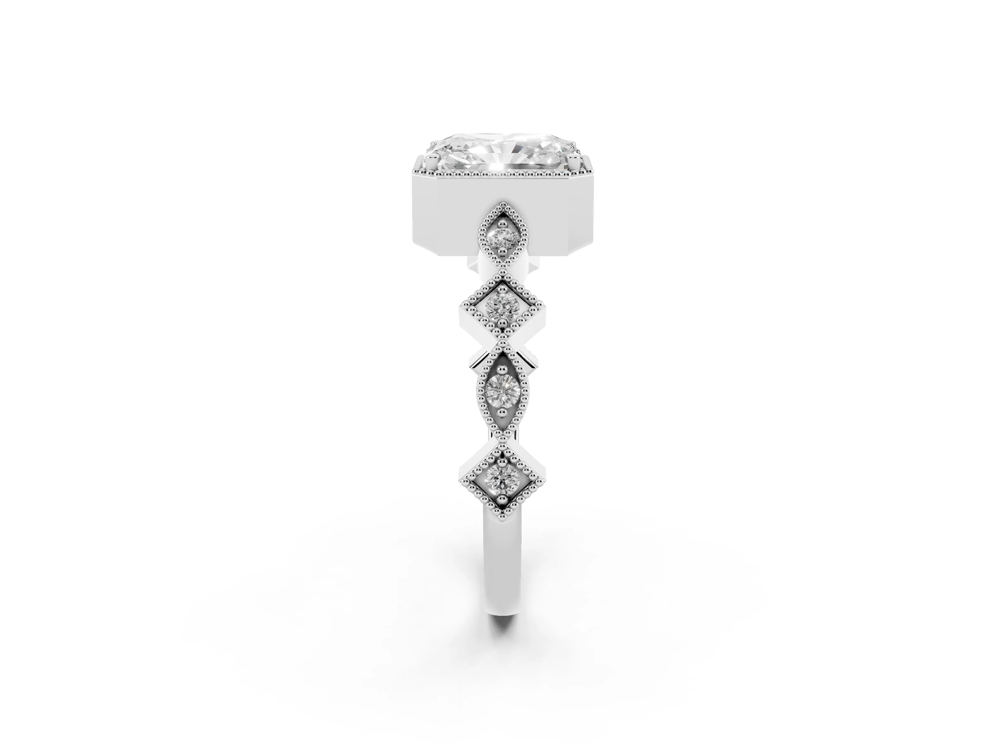 Radiant Cut Diamond Milgrain Marquise Twist Band Ring Set in Silver with Prong Setting