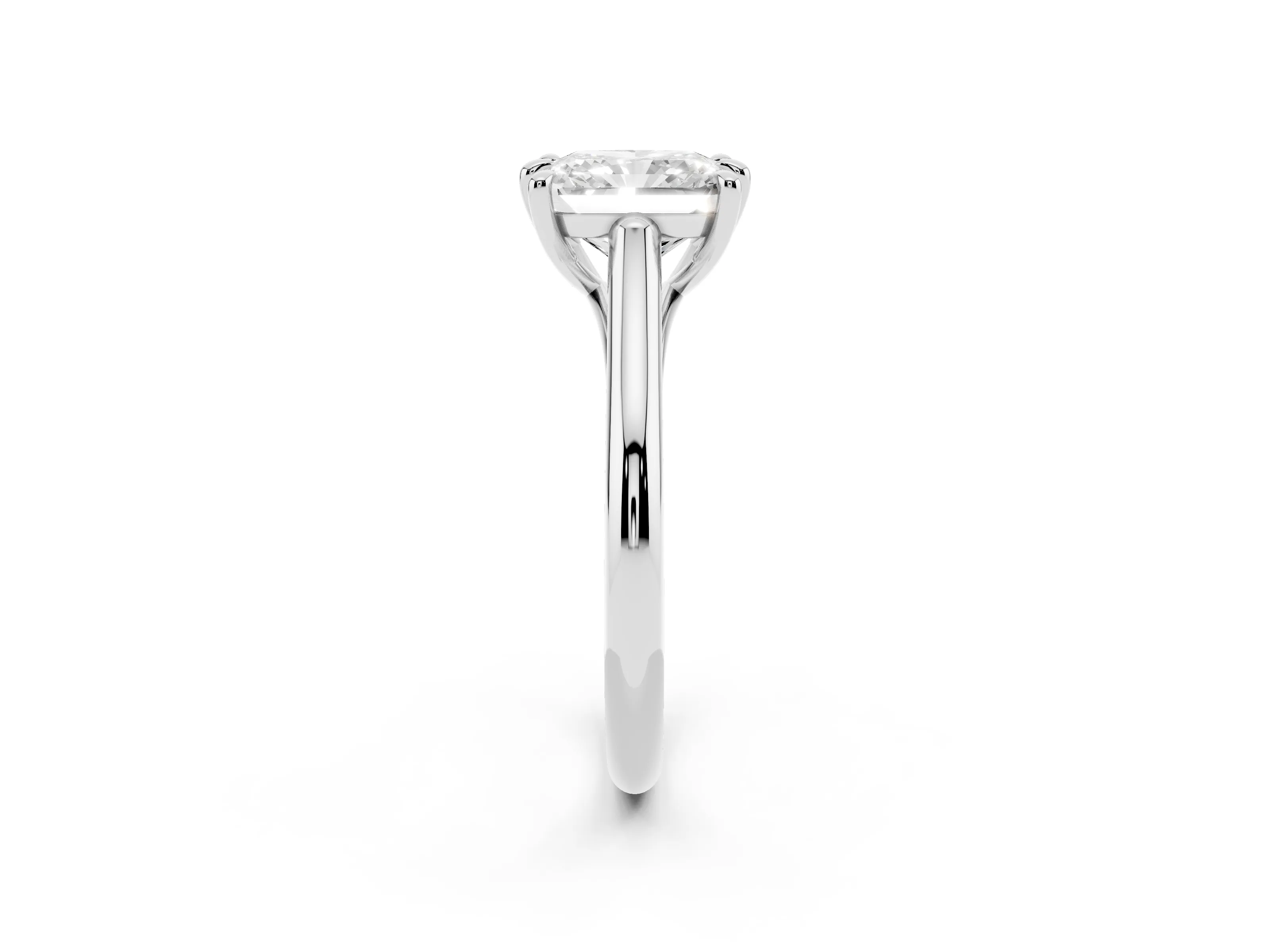Radiant Cut Diamond Solitaire Engagement Ring Set in Silver with Prong Setting and Plain Classic Band