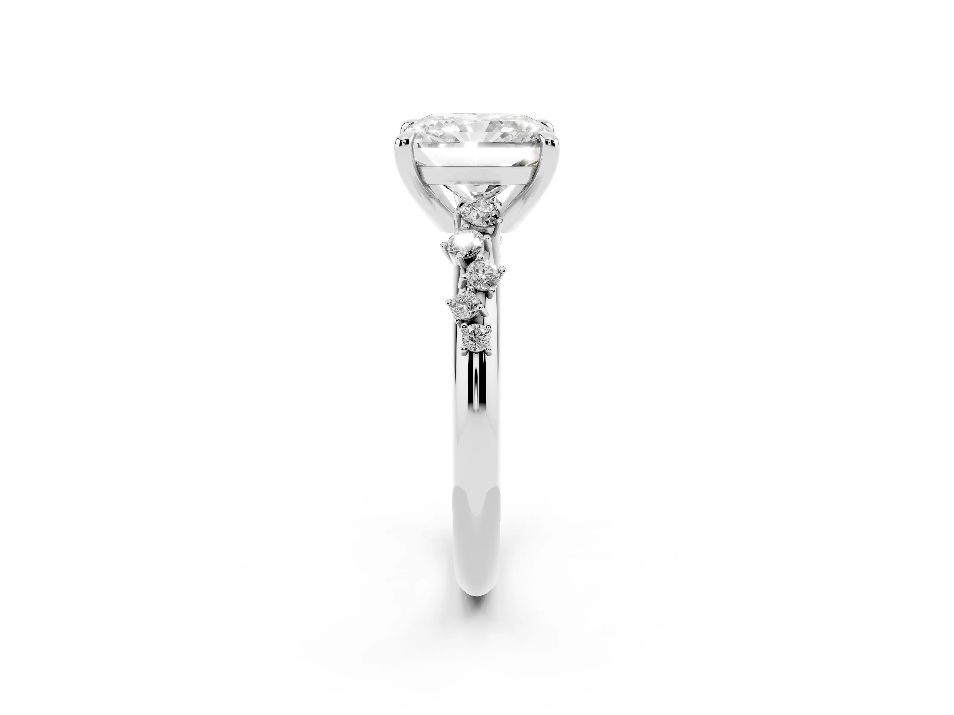 Radiant Cut Diamond Solitaire Vine Band Ring Set in Platinum with Round Accents and Prong Setting