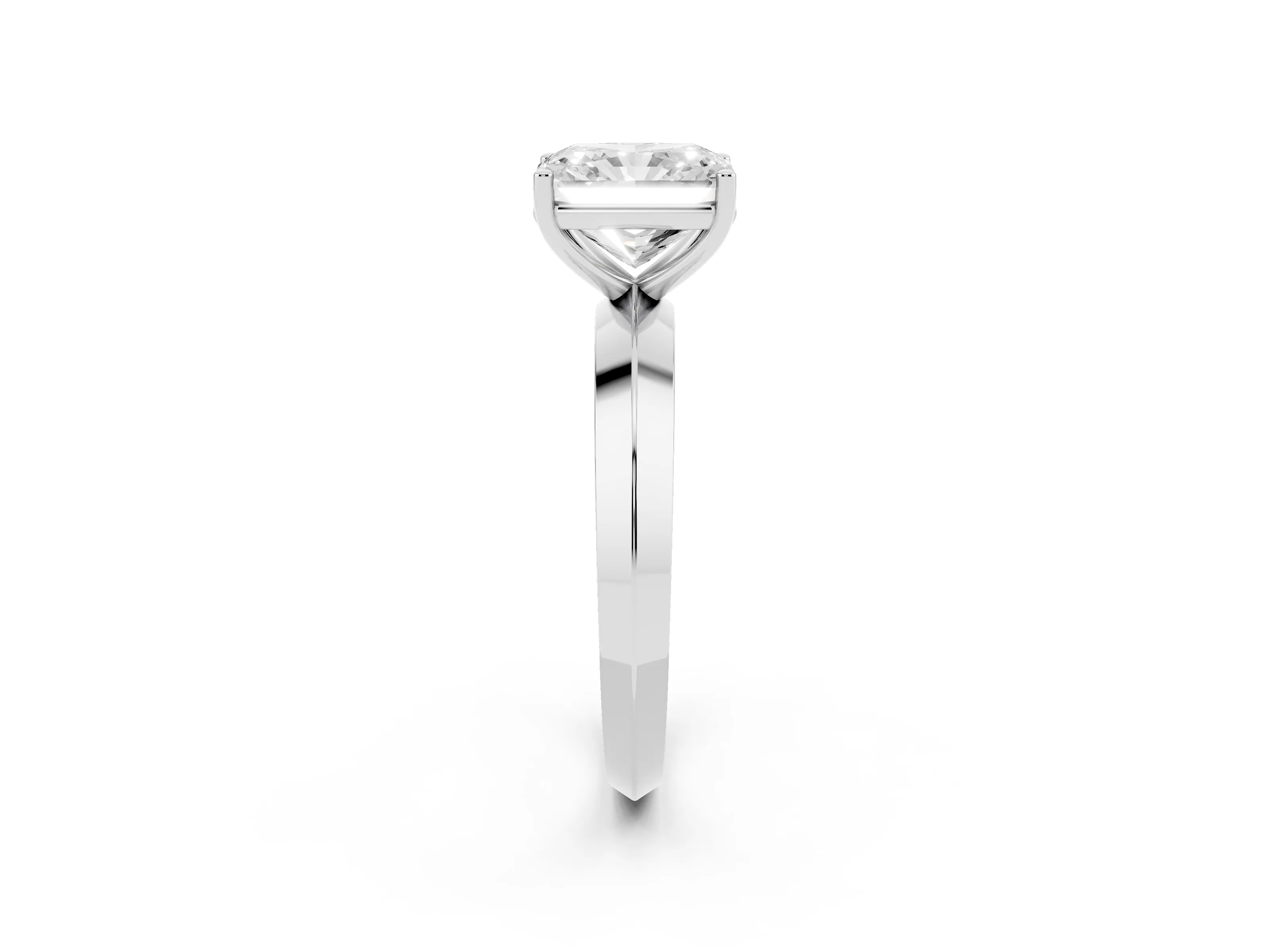 Radiant Cut Diamond Solitaire Engagement Ring Set in White gold with Flat Band and Prong Setting