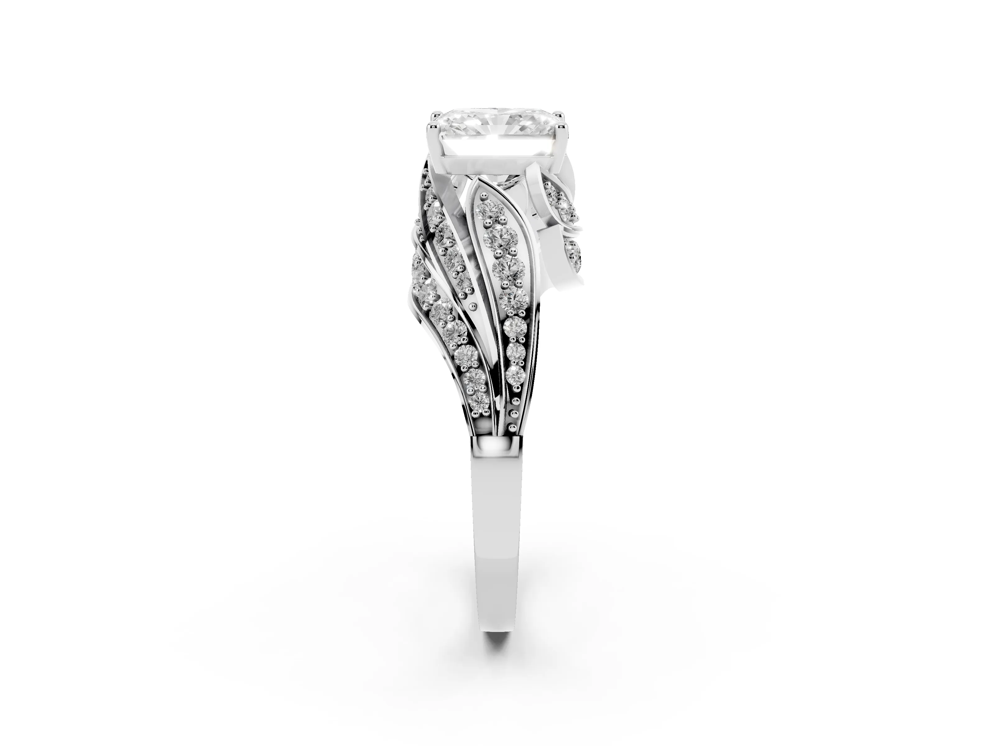 Radiant Cut Diamond Solitaire Ring Set in Platinum with Layered Twist Pavé Band