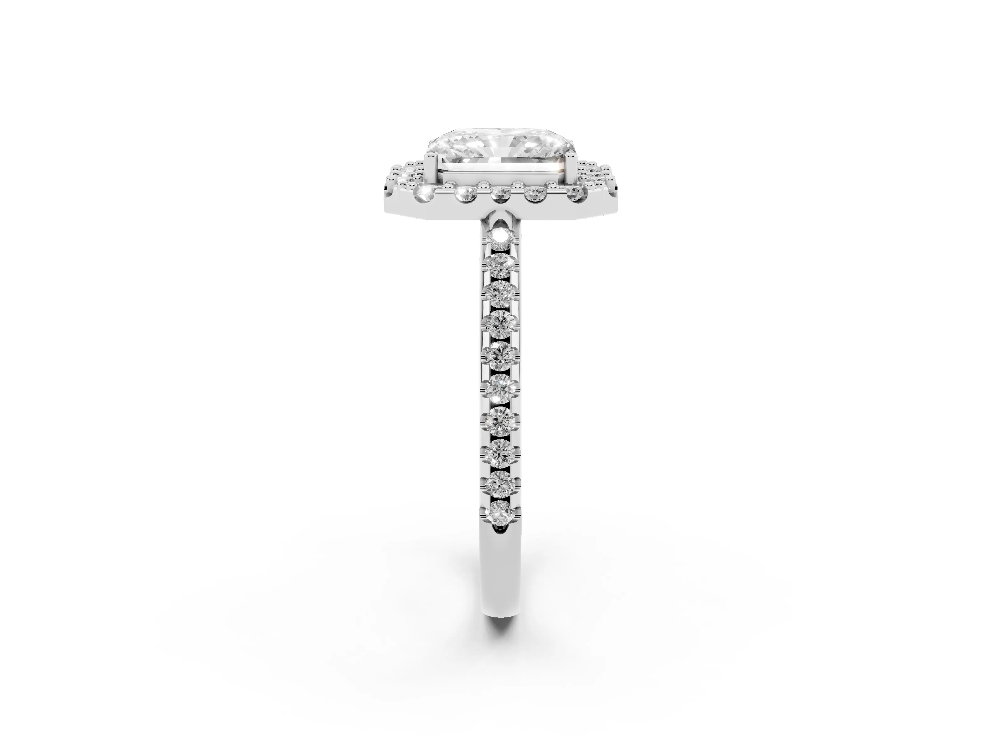 Radiant Cut Diamond Pavé Halo Ring Set in Silver with Prong Setting