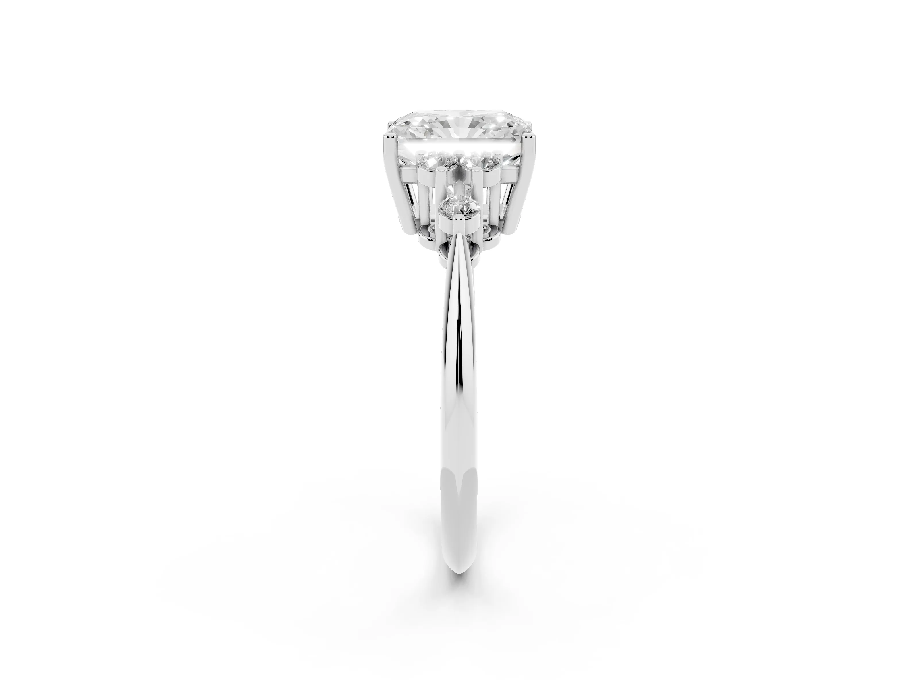 Radiant Cut Diamond Cluster Ring Set in Platinum with Plain Band and Prong Setting