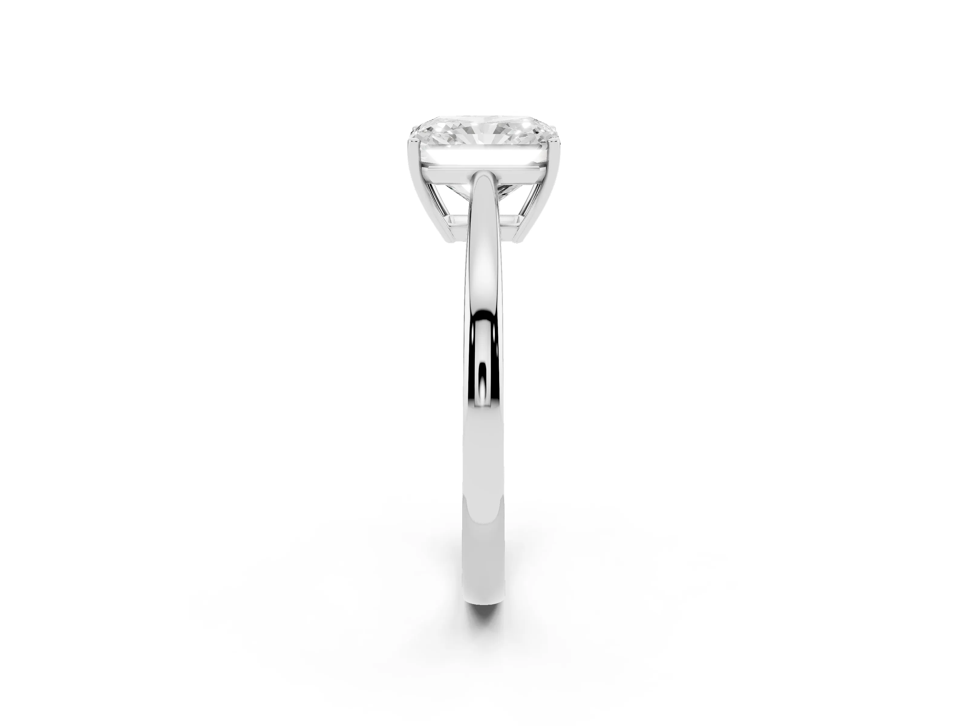 Radiant Cut Diamond Solitaire Ring Set in White gold with Split Shank and Prong Setting