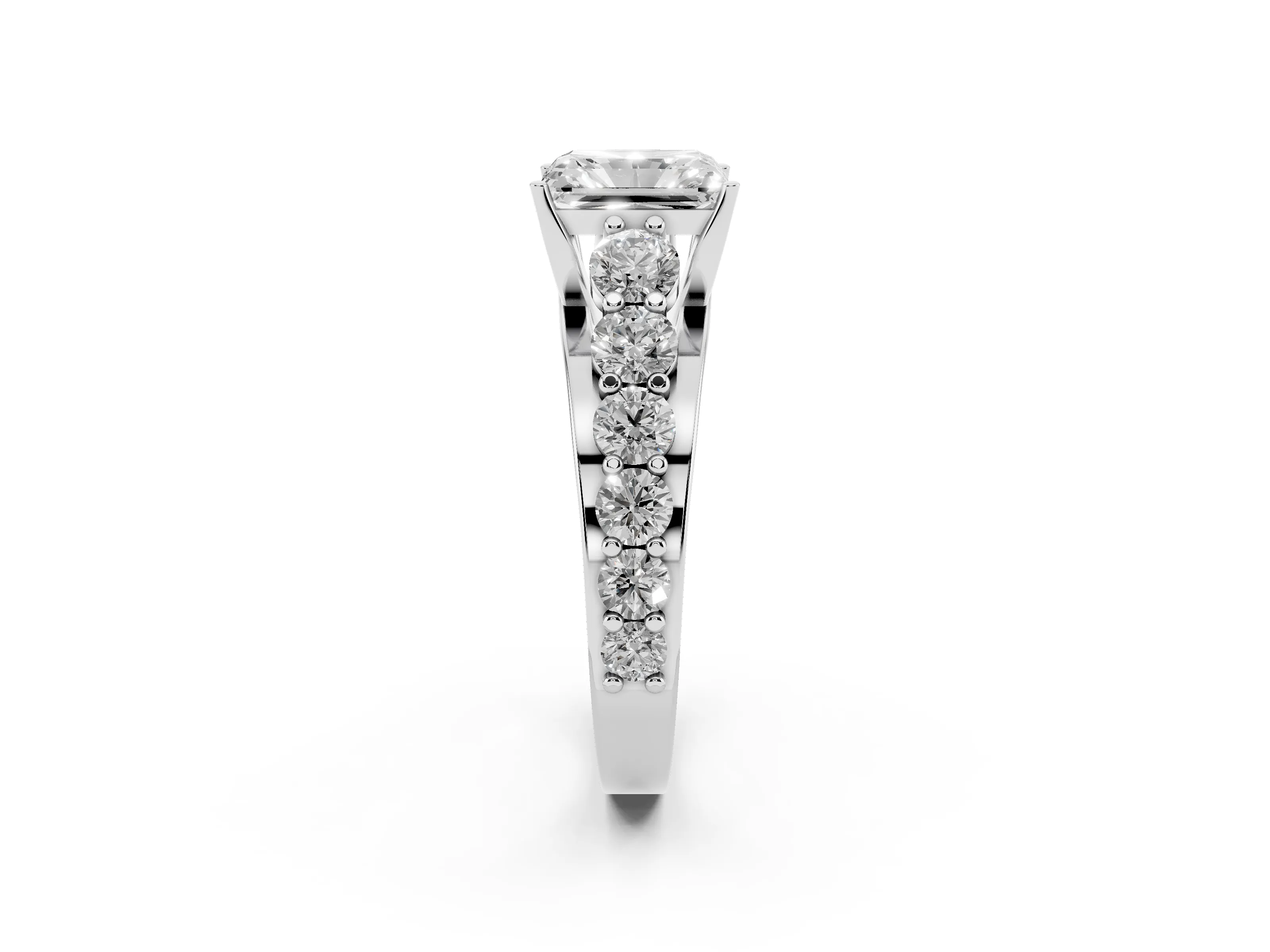 Radiant Cut Diamond Pavé Engagement Ring Set in Platinum with Prong Setting