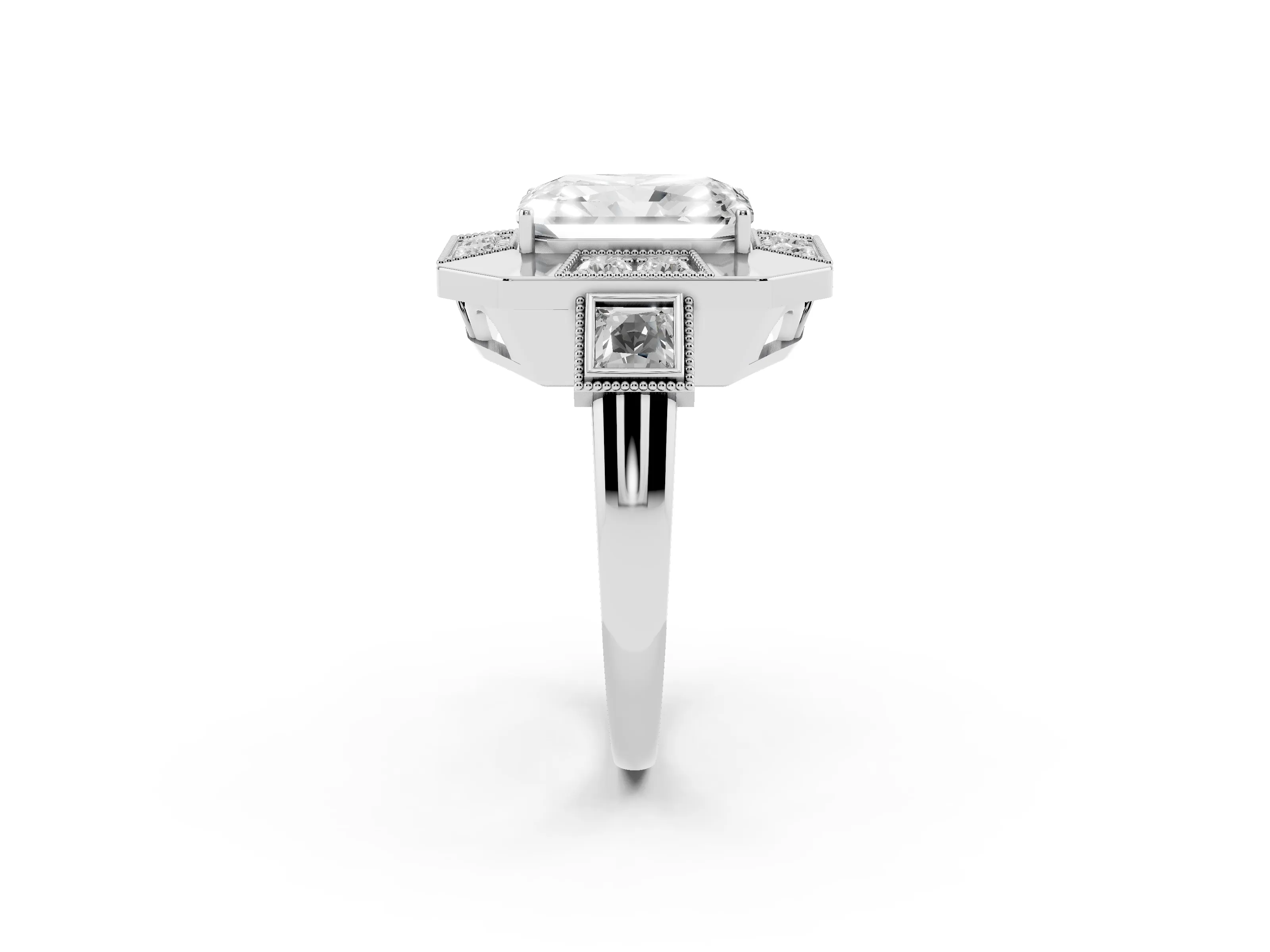 Radiant Cut Diamond Milgrain Halo Ring Set in Silver with Split Shank