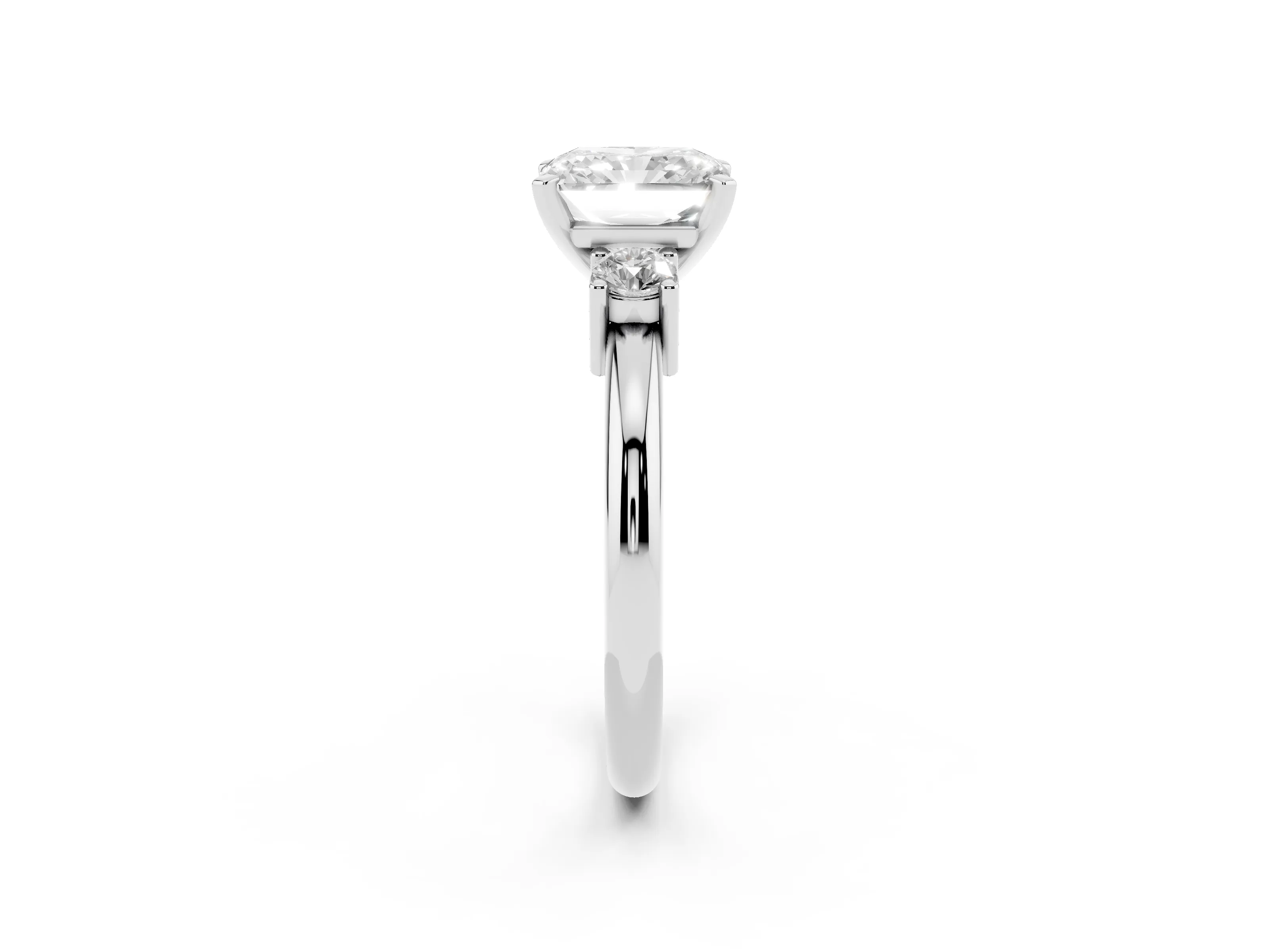 Three-Stone Radiant Cut Diamond Ring Set in Silver with Prong Setting and Plain Band