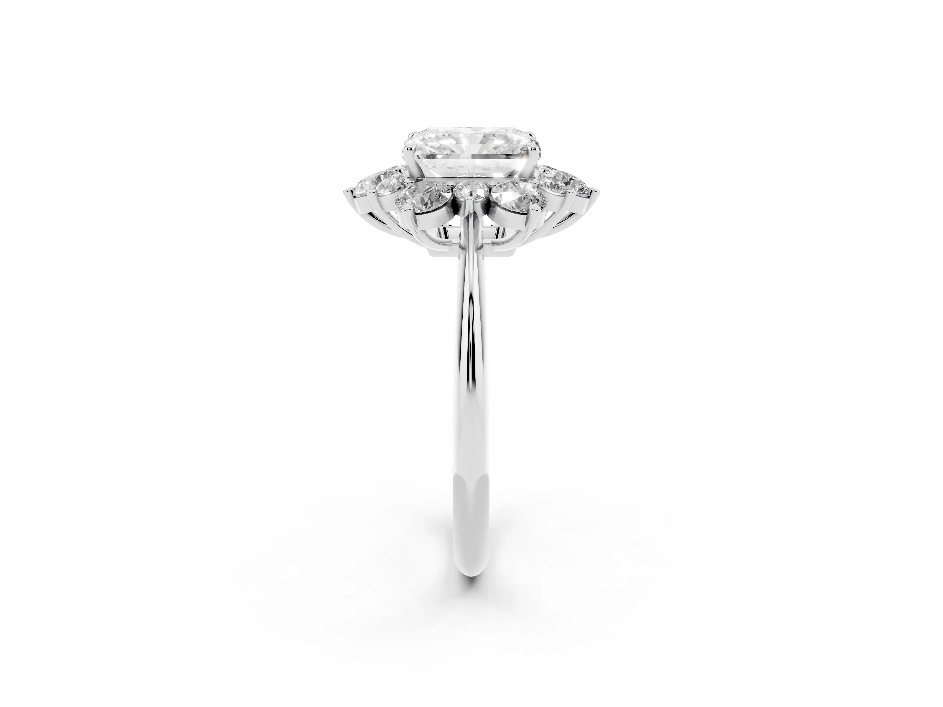 Radiant Cut Diamond Cluster Halo Ring Set in Silver with Solitaire Band and Prong Setting