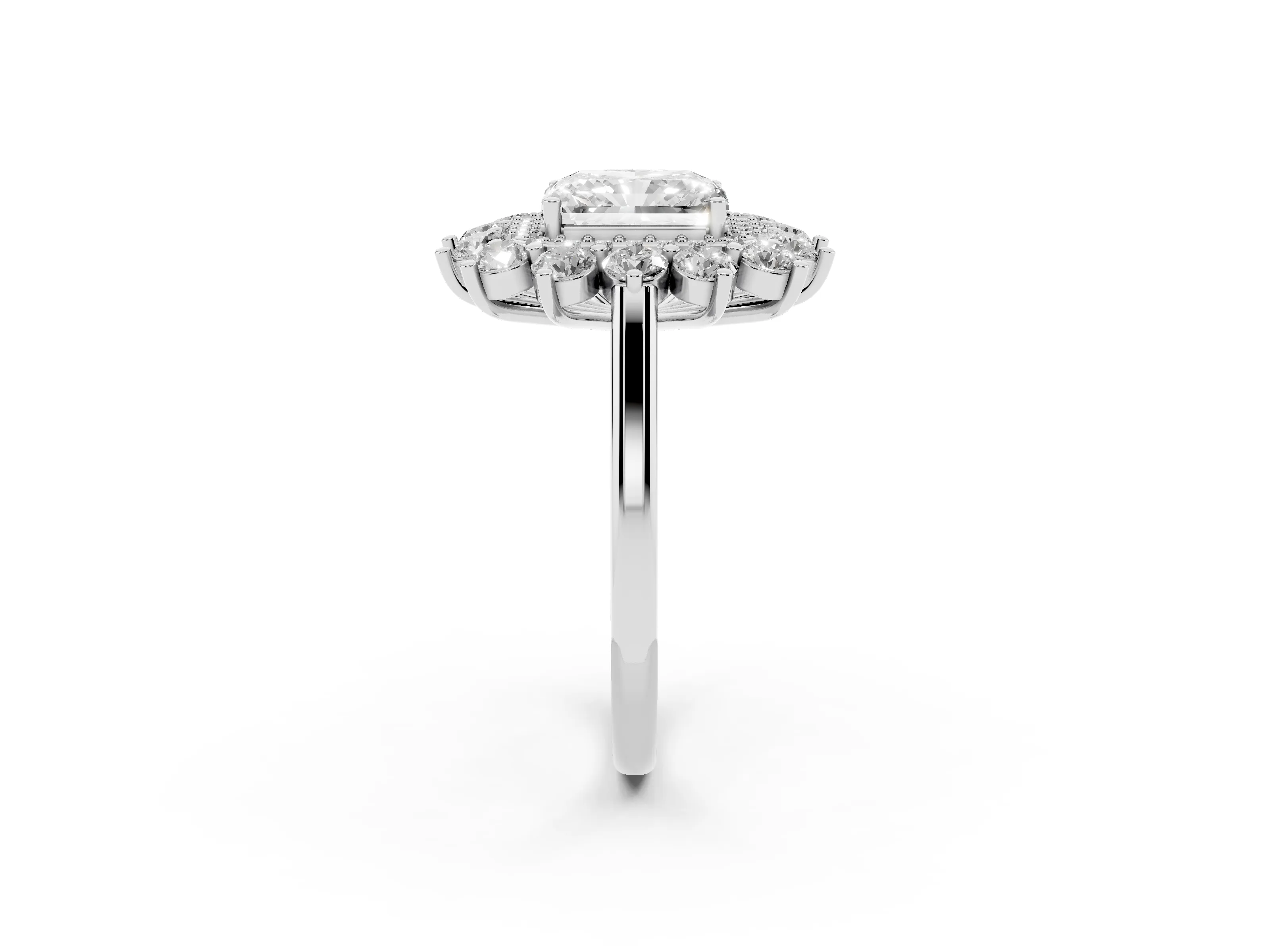 Radiant Cut Diamond Floral Double Halo Ring Set in Platinum with Round Petals
