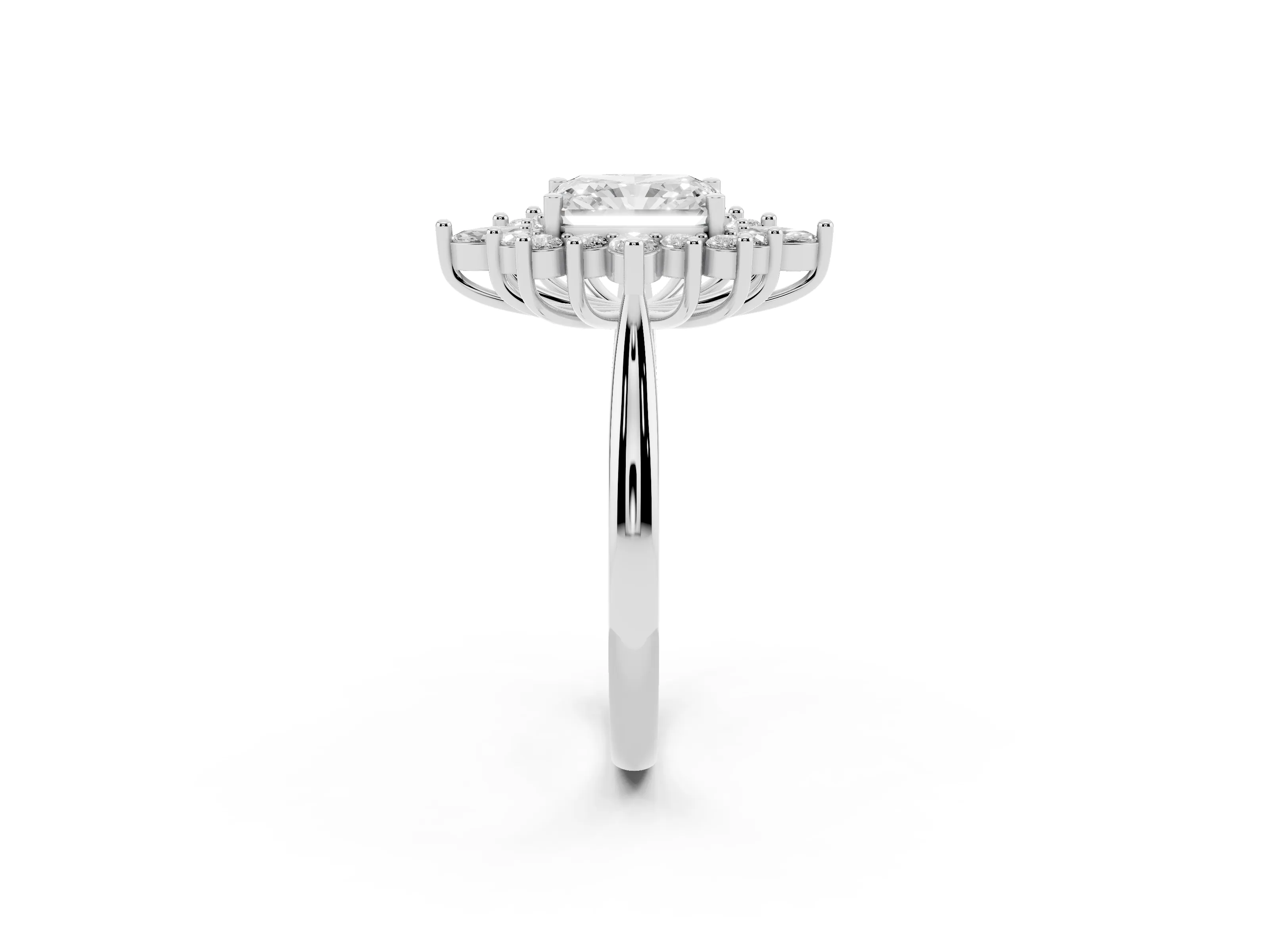 Radiant Cut Diamond Cluster Halo Ring Set in Silver with Marquise and Round Accents
