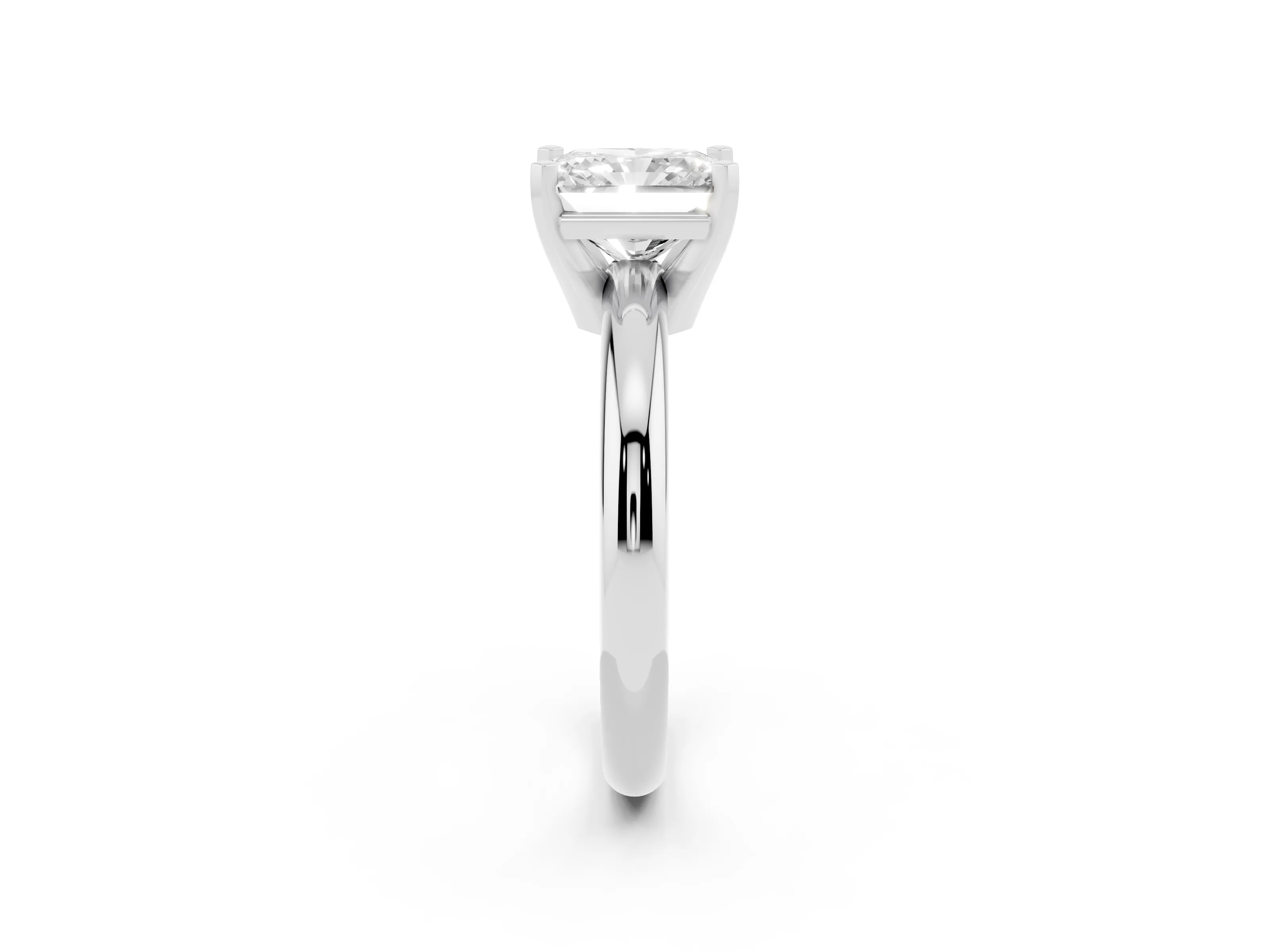 Radiant Cut Diamond Solitaire Engagement Ring Set in Platinum with Round Band and Prong Setting