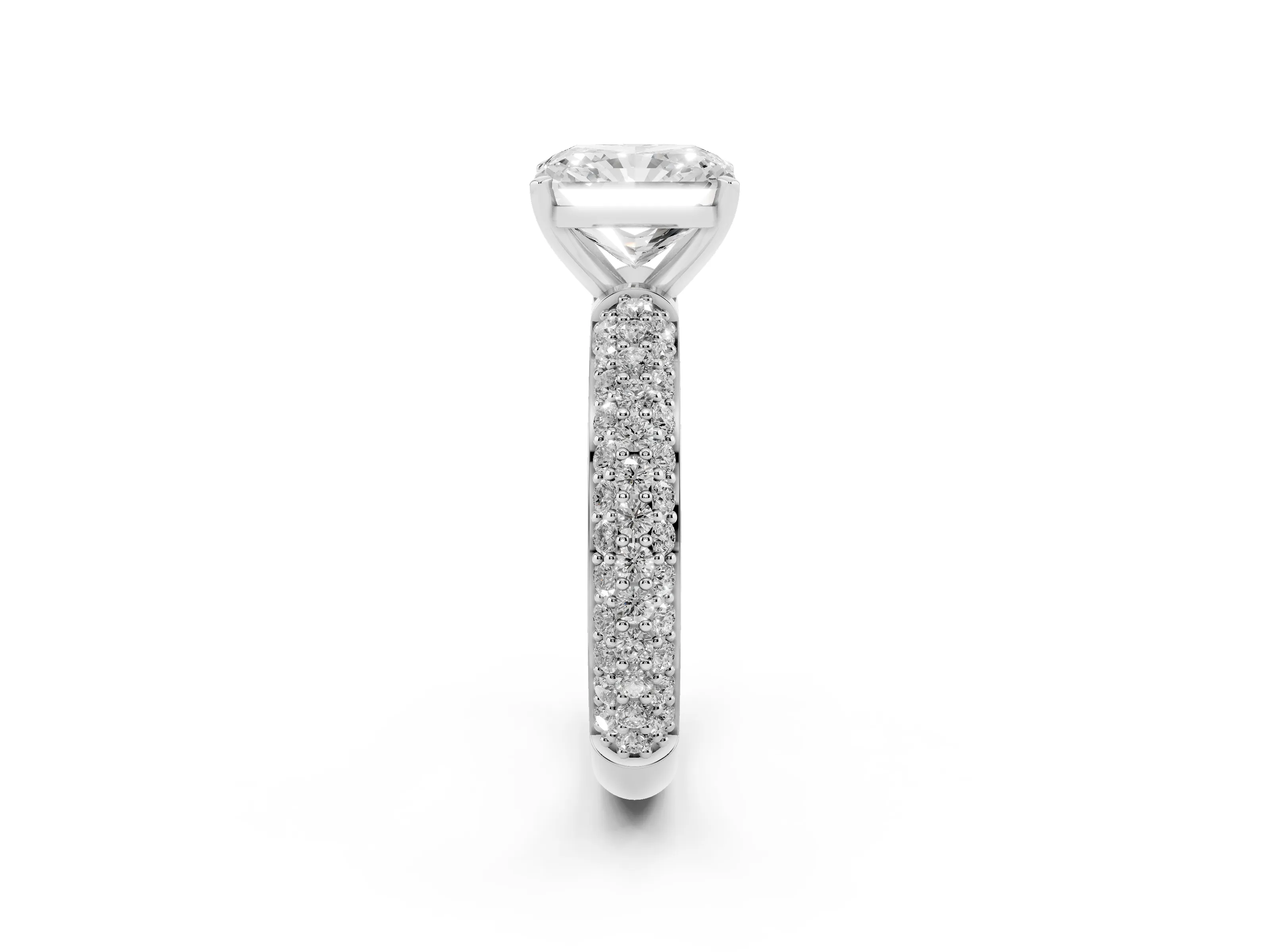 Radiant Cut Diamond Solitaire Ring Set in Silver with Prong Setting and Pavé-Set Band