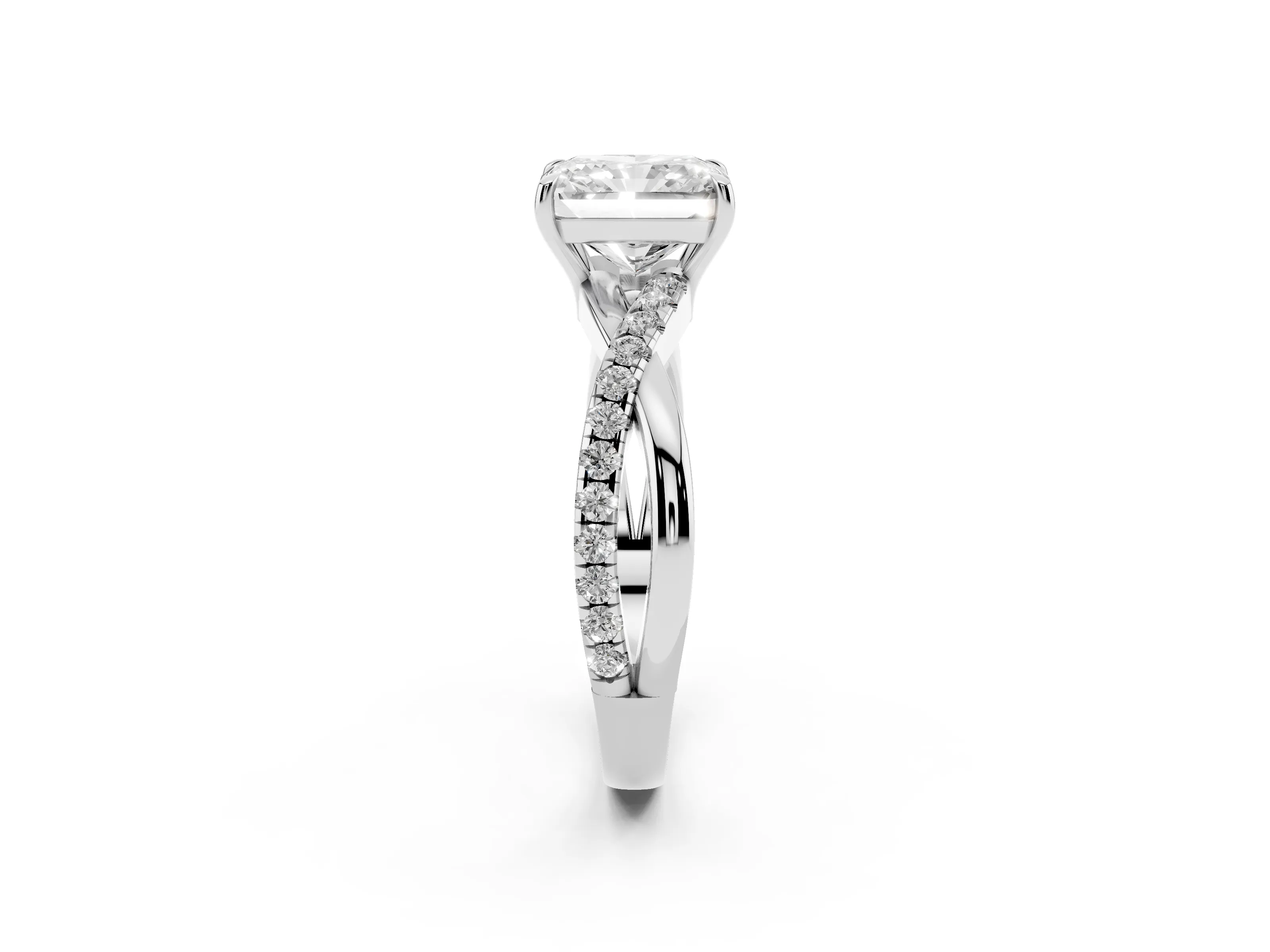 Radiant Cut Diamond Twisted Pavé Band Ring Set in Silver with Prong Setting