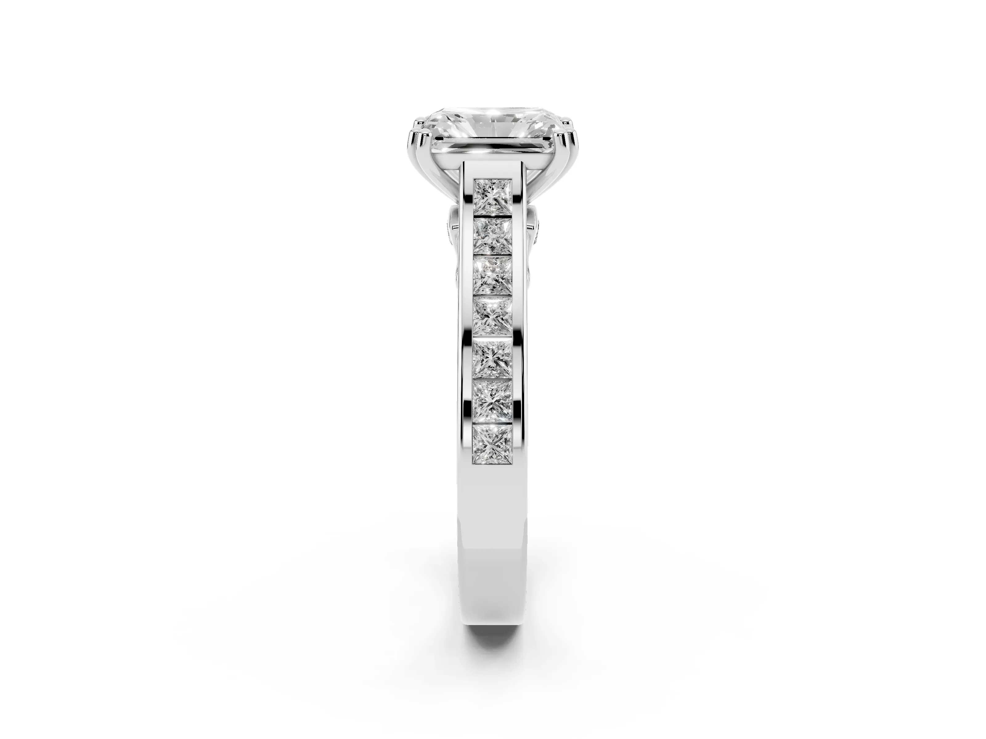 Radiant Cut Diamond Channel Set Solitaire Engagement Ring Set in White gold with Prong Setting