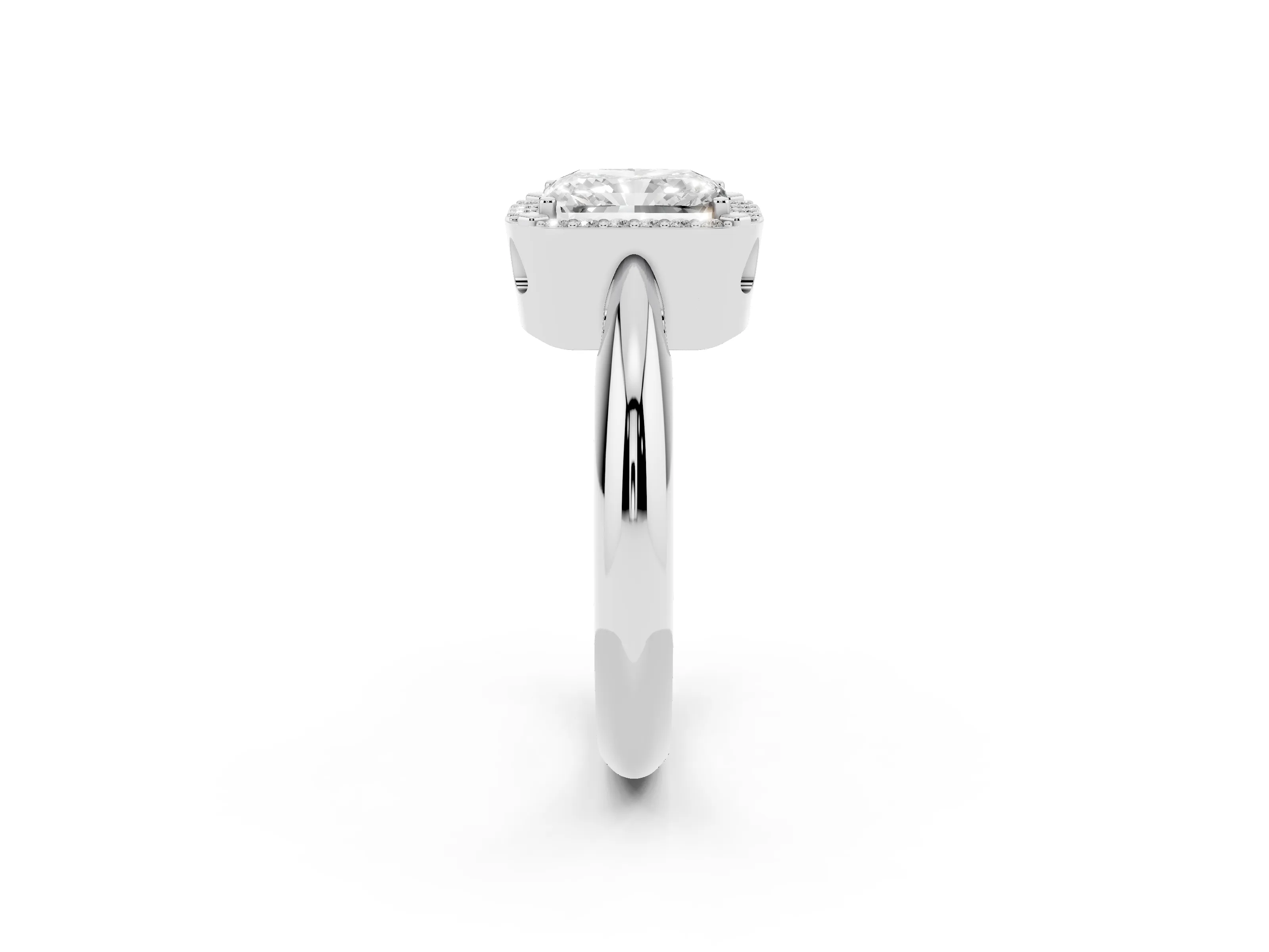 Radiant Cut Diamond Halo Engagement Ring Set in Platinum with Plain Split Shank and Prong Setting