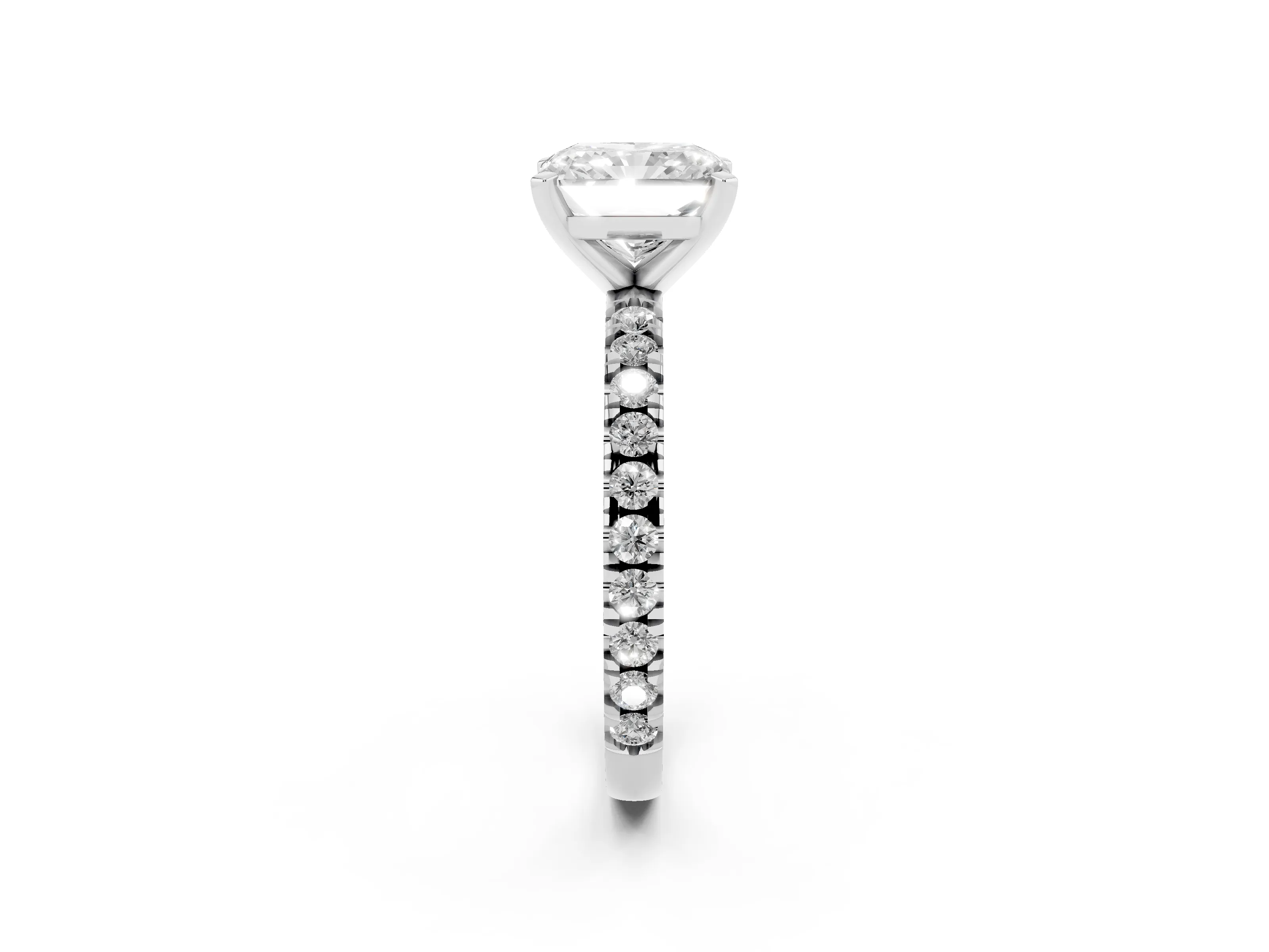 Radiant Cut Diamond Pavé Band Solitaire Set in Silver with Prong Setting