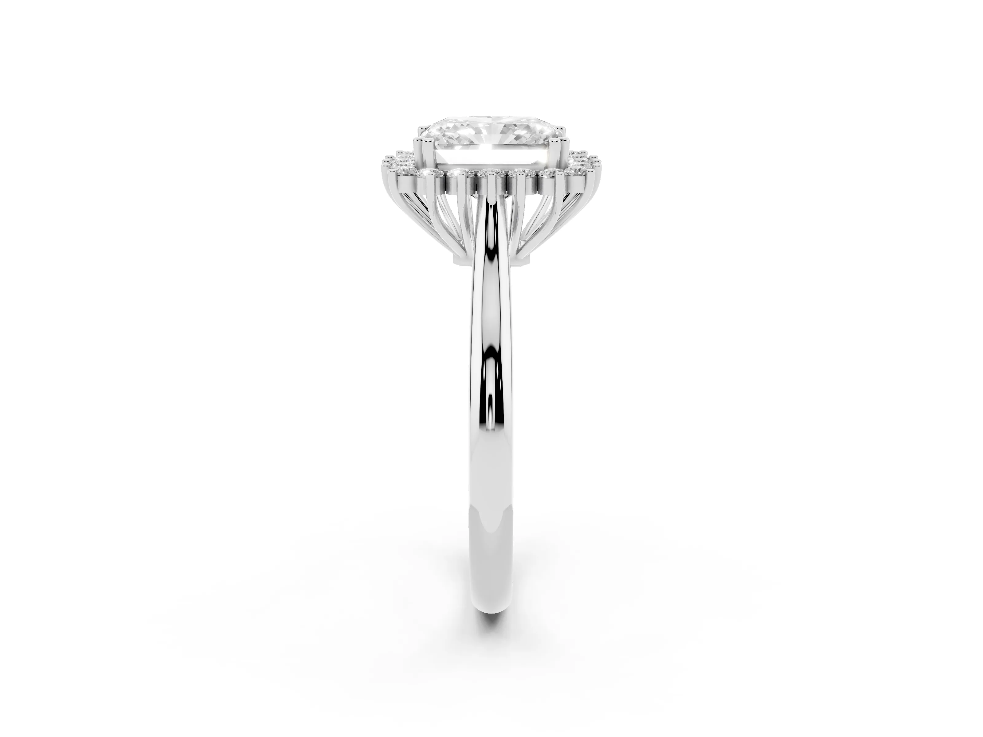 Radiant Cut Diamond Halo Ring Set in Silver with Plain Solitaire Band and Prong Setting