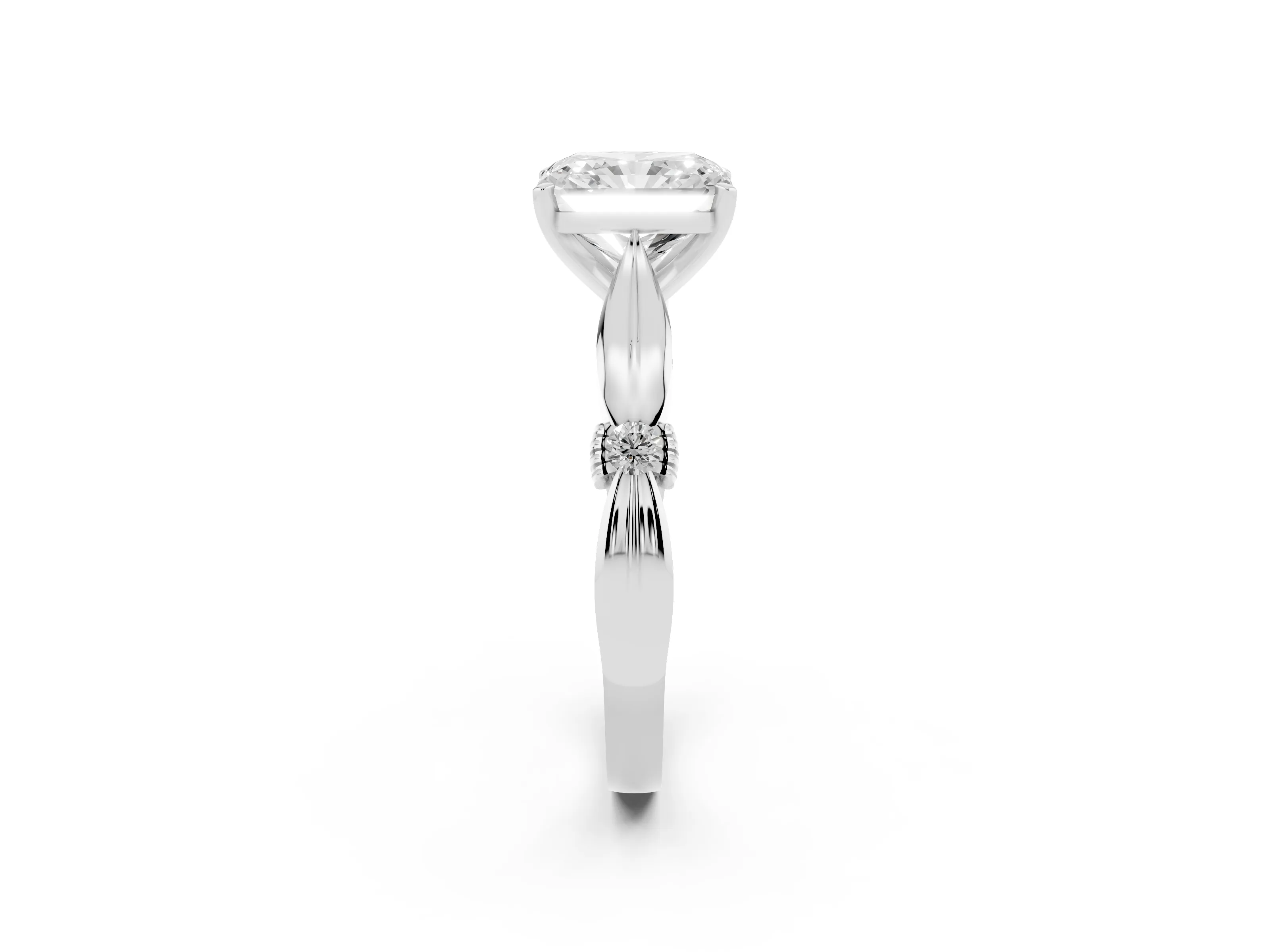 Radiant Cut Diamond Solitaire Twisted Band Ring Set in Platinum with Accent Stones and Prong Setting