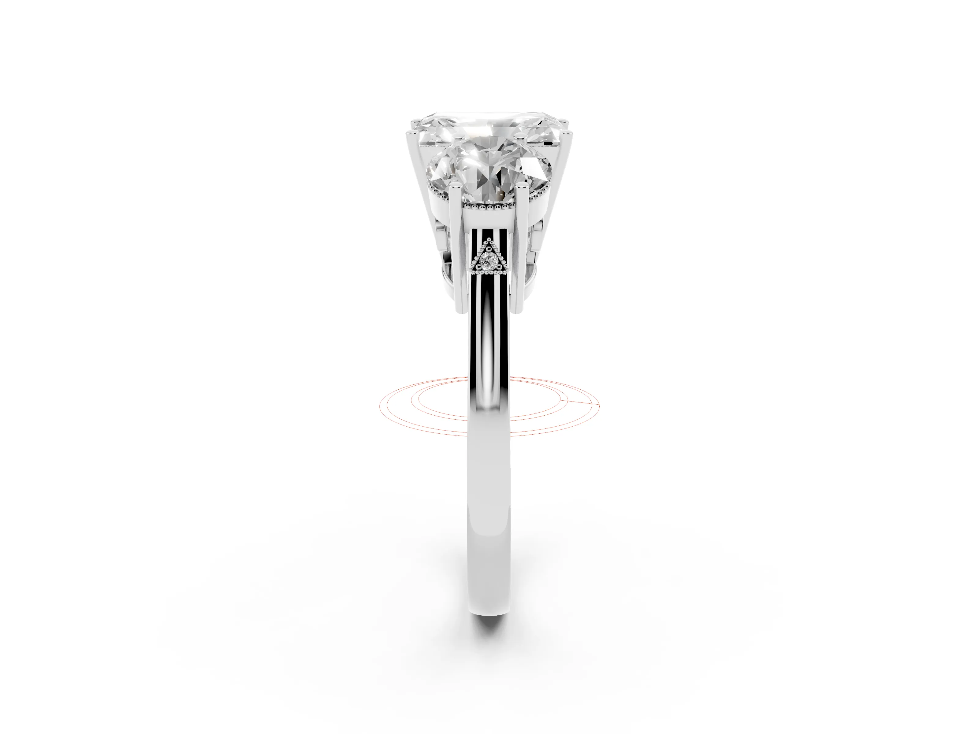 Radiant Cut Diamond Three-Stone Engagement Ring Set in White gold with Polished Band