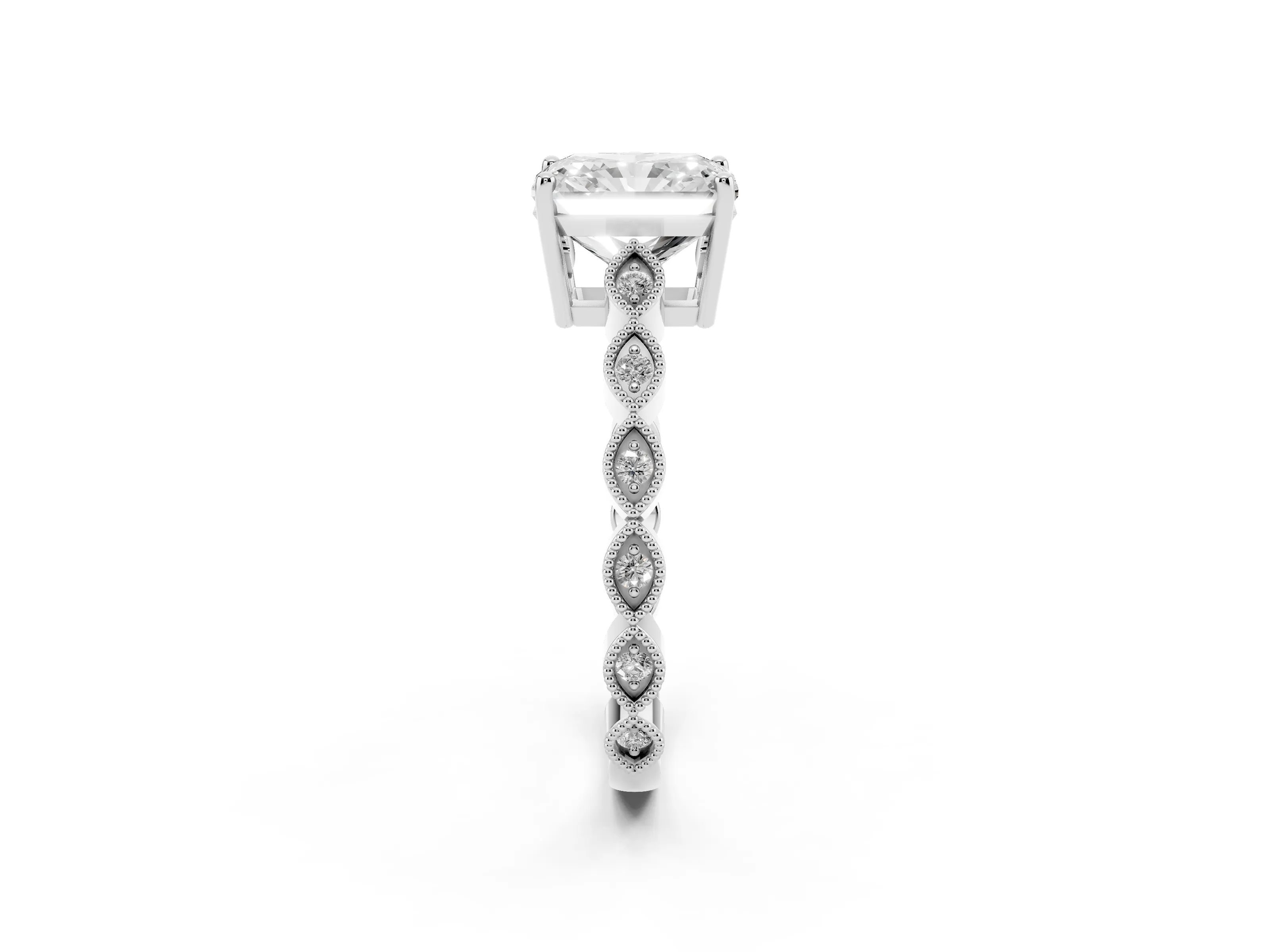 Radiant Cut Diamond Solitaire Ring Set in Silver with Infinity Twist Pavé Band