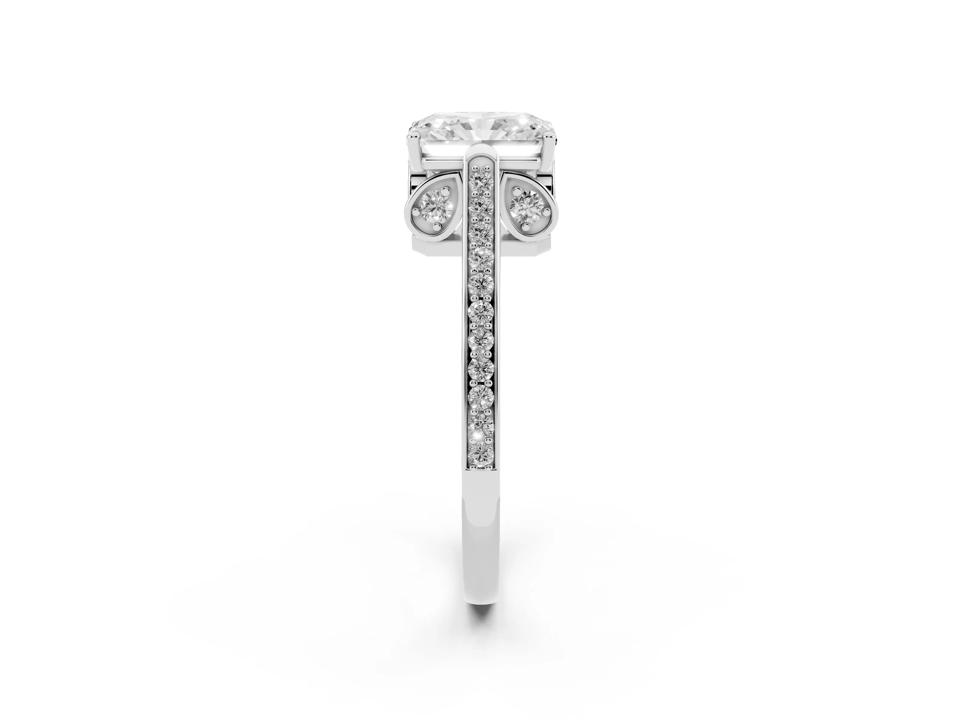 Radiant Cut Diamond Cathedral Pavé Engagement Ring Set in Platinum with Prong Setting
