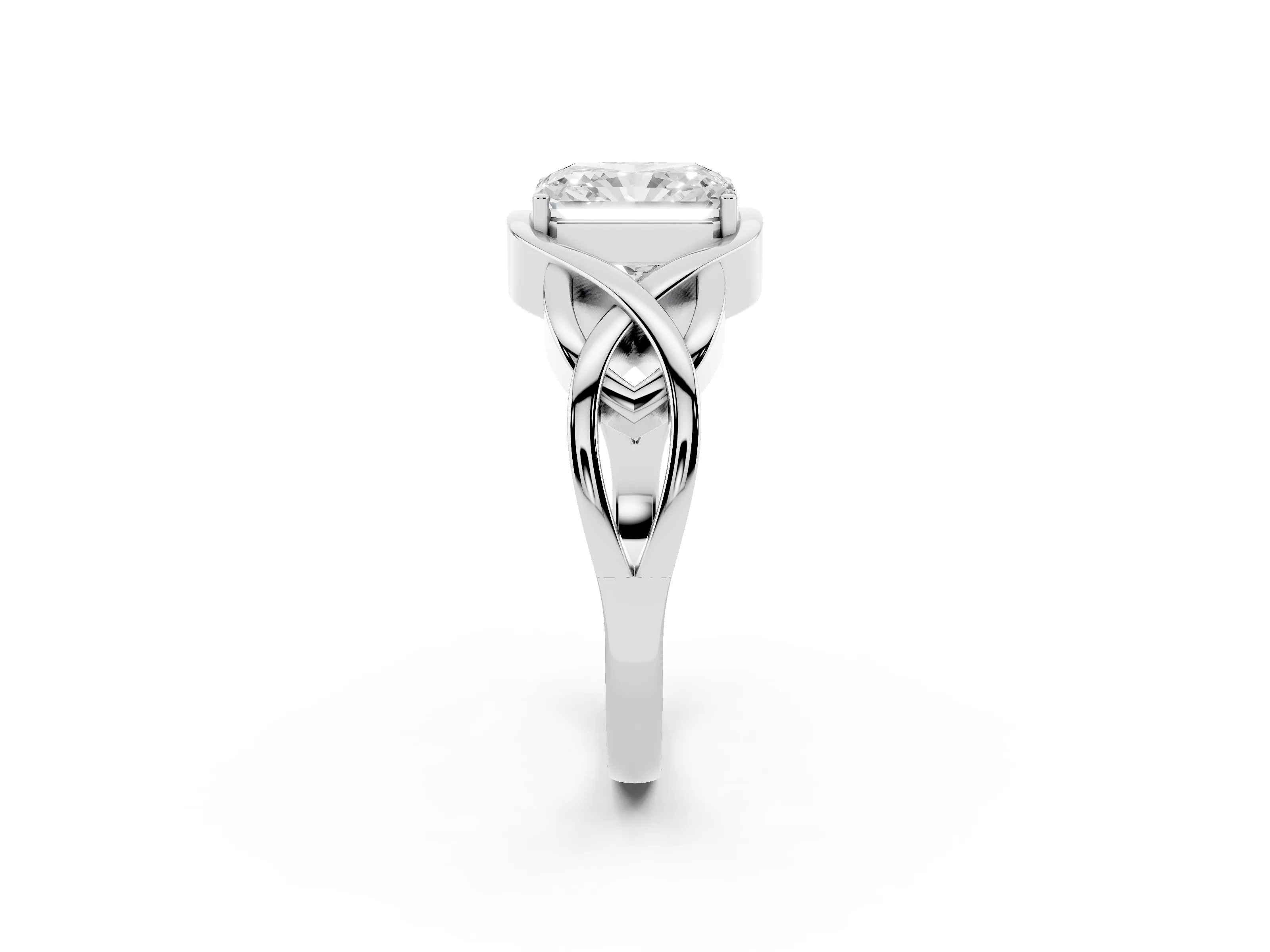 Radiant Cut Diamond Solitaire Ring Set in Silver with Intertwined Band
