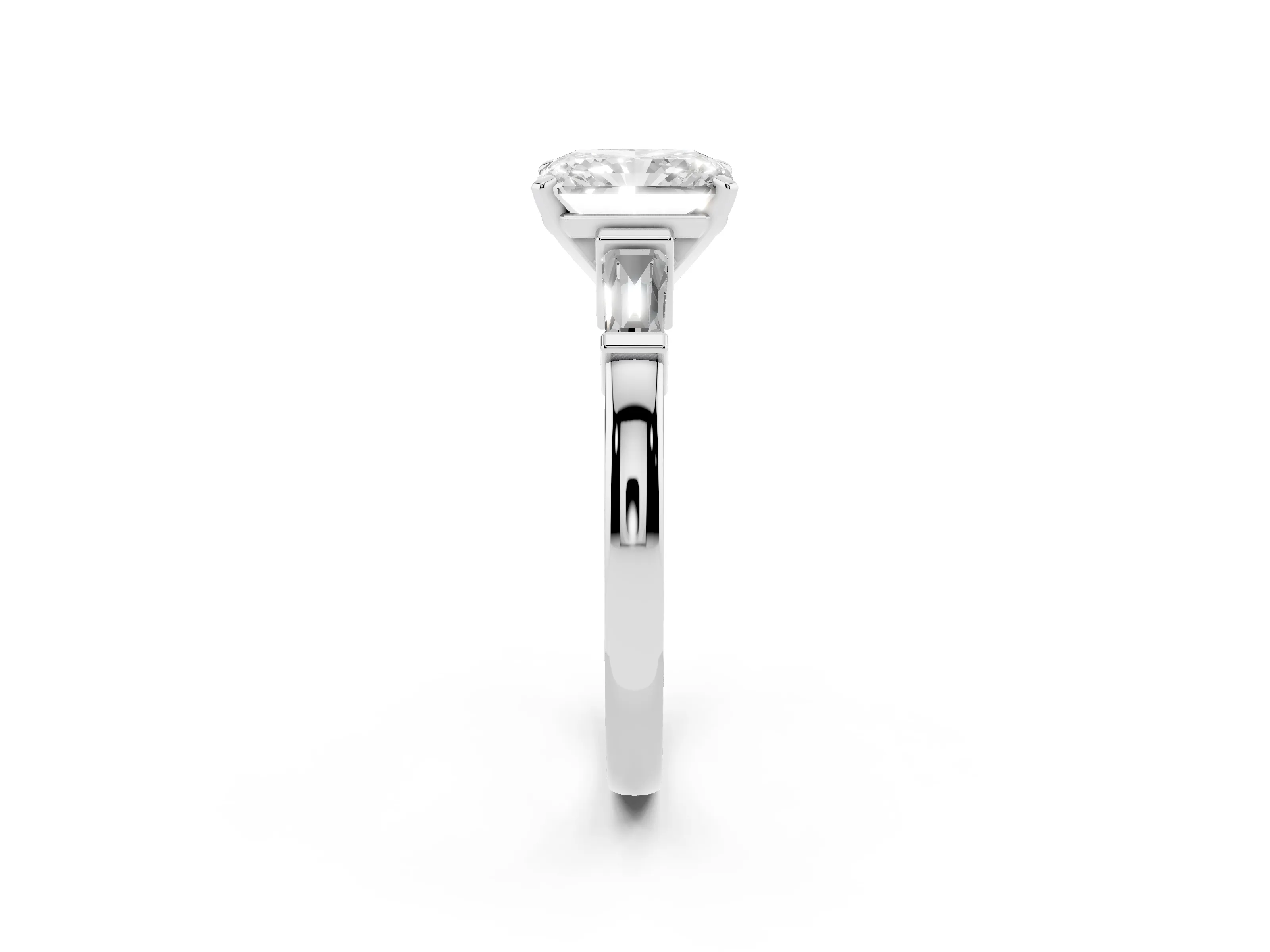 Radiant Cut Diamond Solitaire Ring Set in Platinum with Tapered Baguette Accents and Prong Setting
