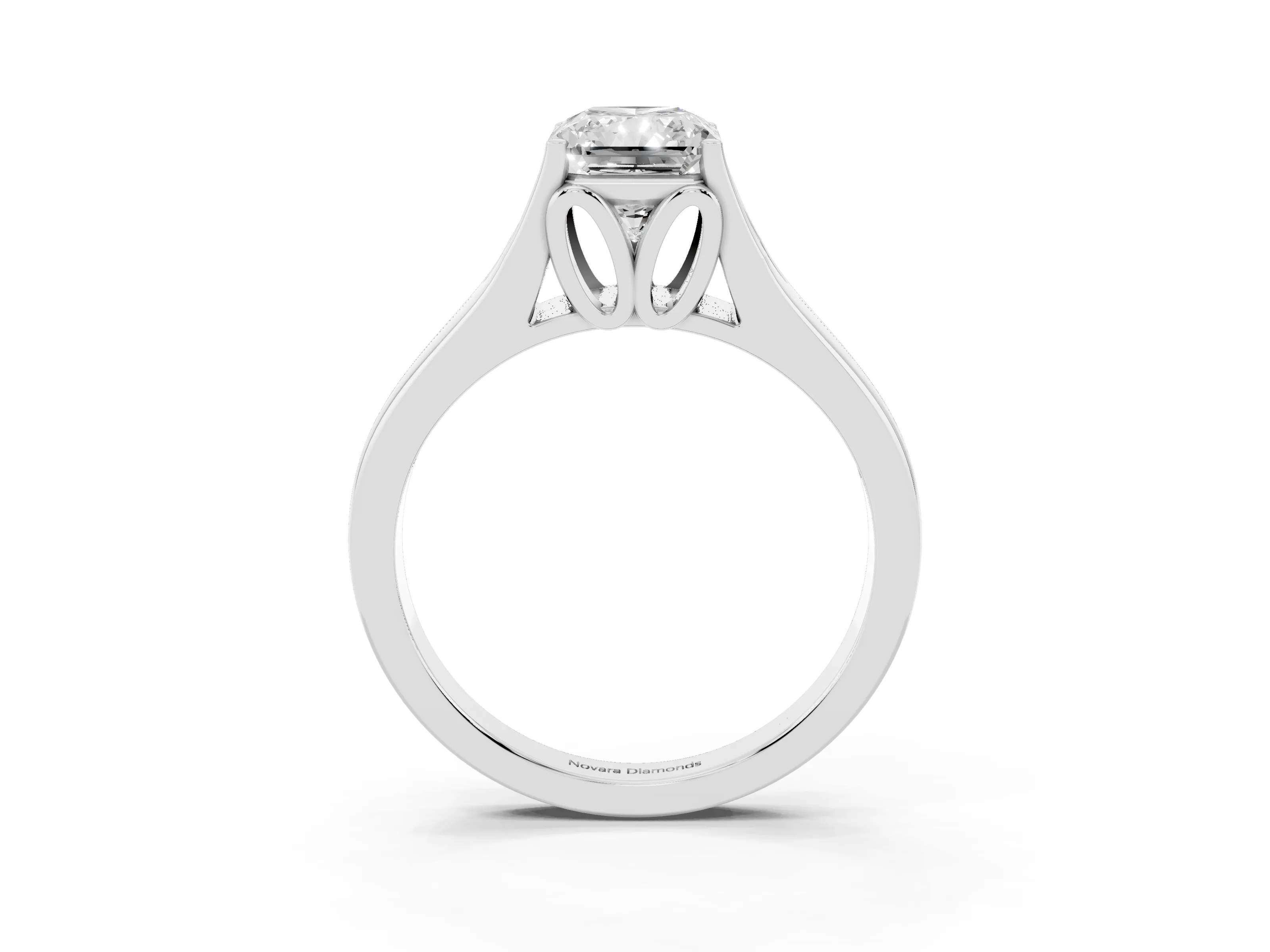 Radiant Cut Diamond Solitaire Ring Set in White gold with Arched Cathedral Band and Prong Setting
