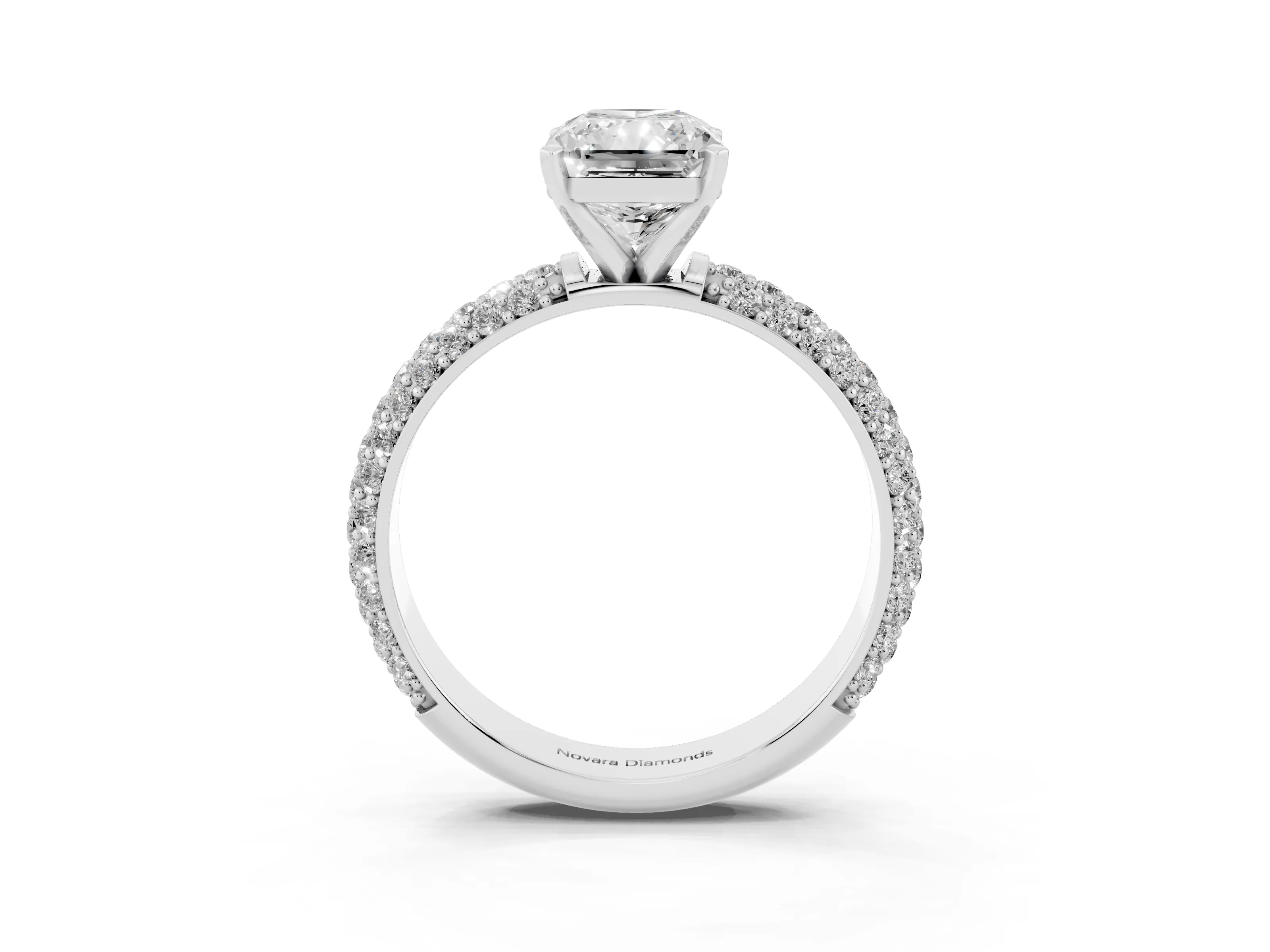 Radiant Cut Diamond Solitaire Ring Set in Silver with Prong Setting and Pavé-Set Band
