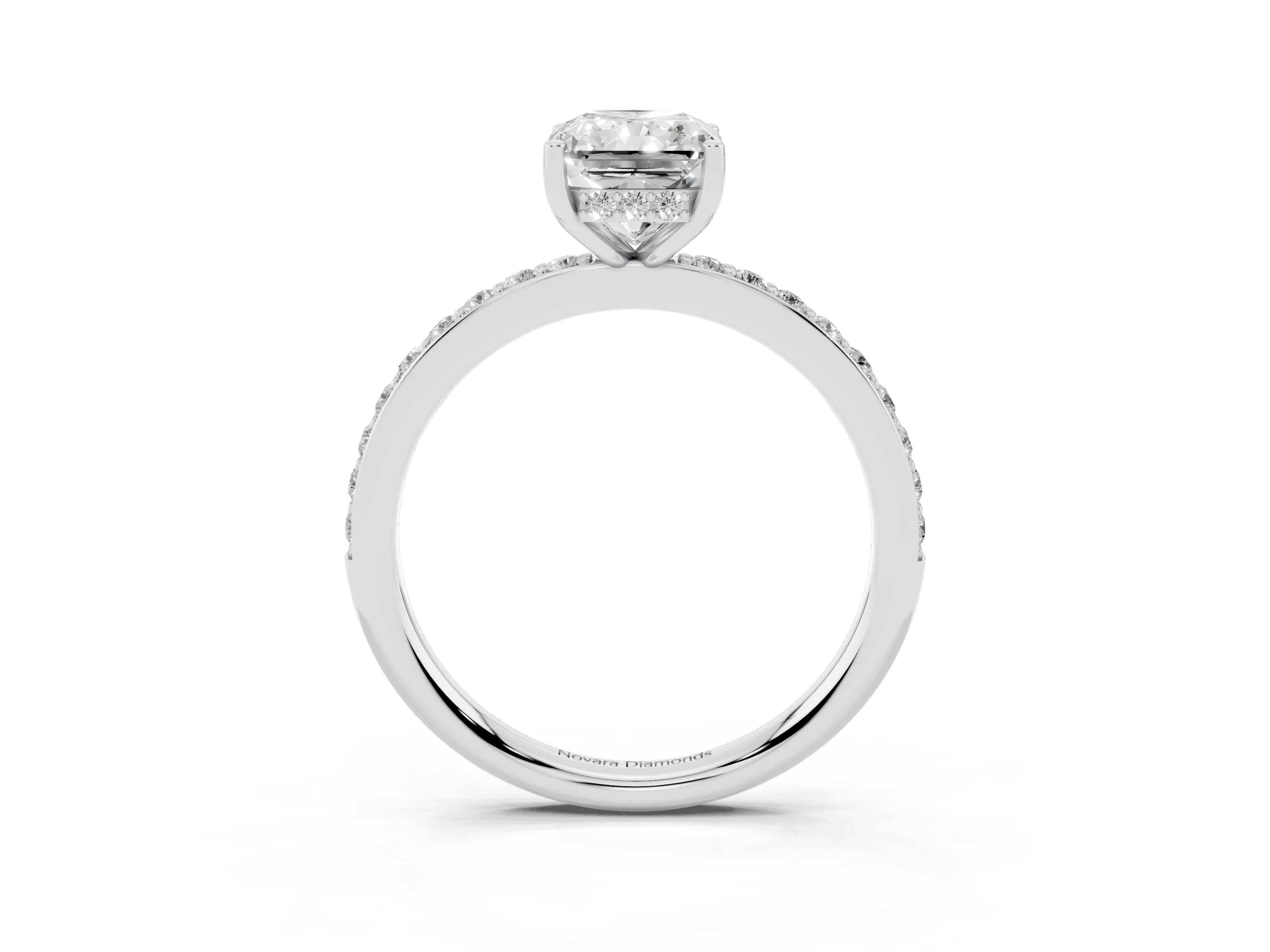 Radiant Cut Diamond Pavé Band Ring Set in Platinum with Prong-Set Center Stone