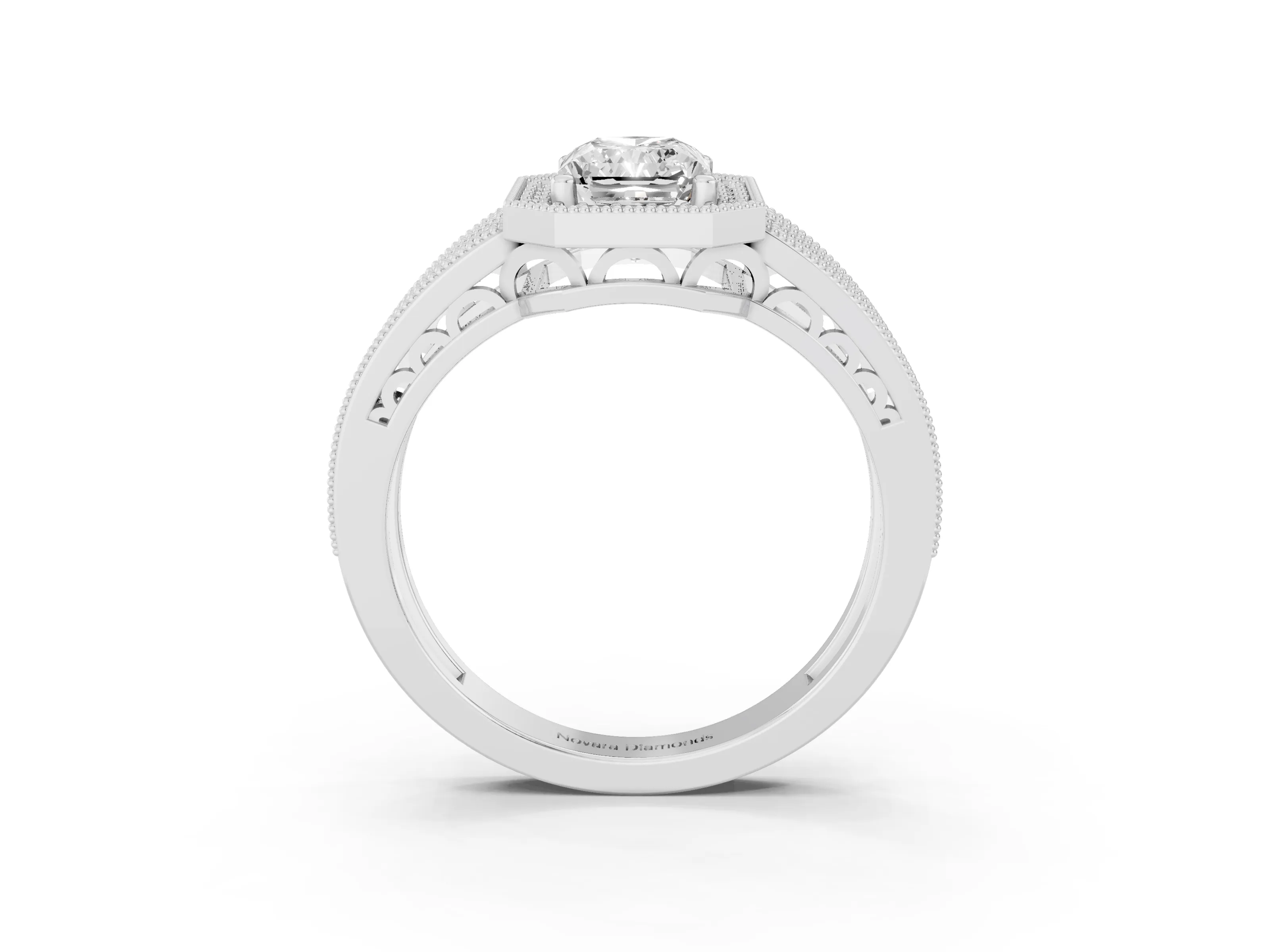 Radiant Cut Diamond Halo Ring Set in Silver with Accent Split Shank and Prong Setting