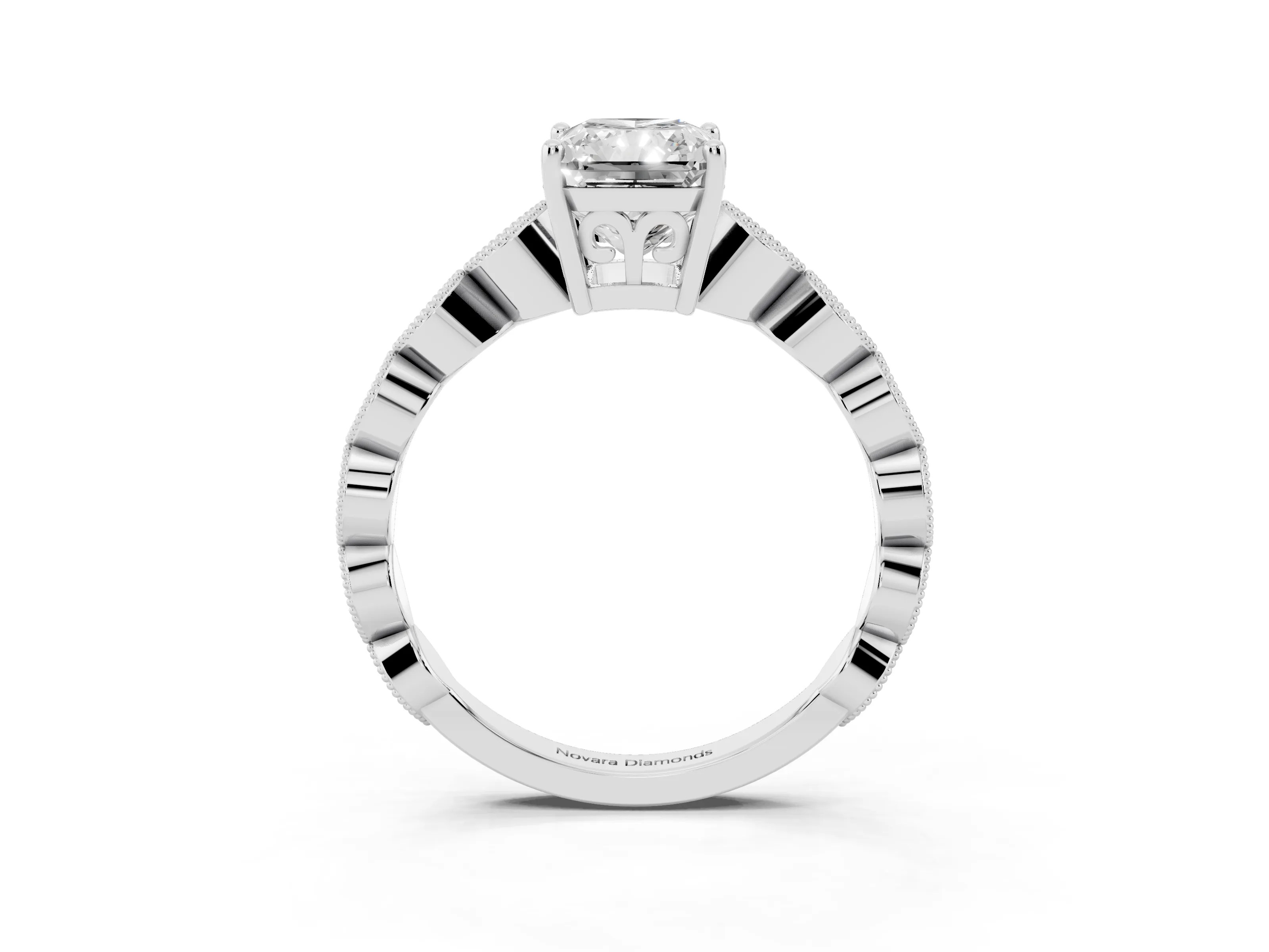 Radiant Cut Diamond Solitaire Ring Set in Silver with Infinity Twist Pavé Band
