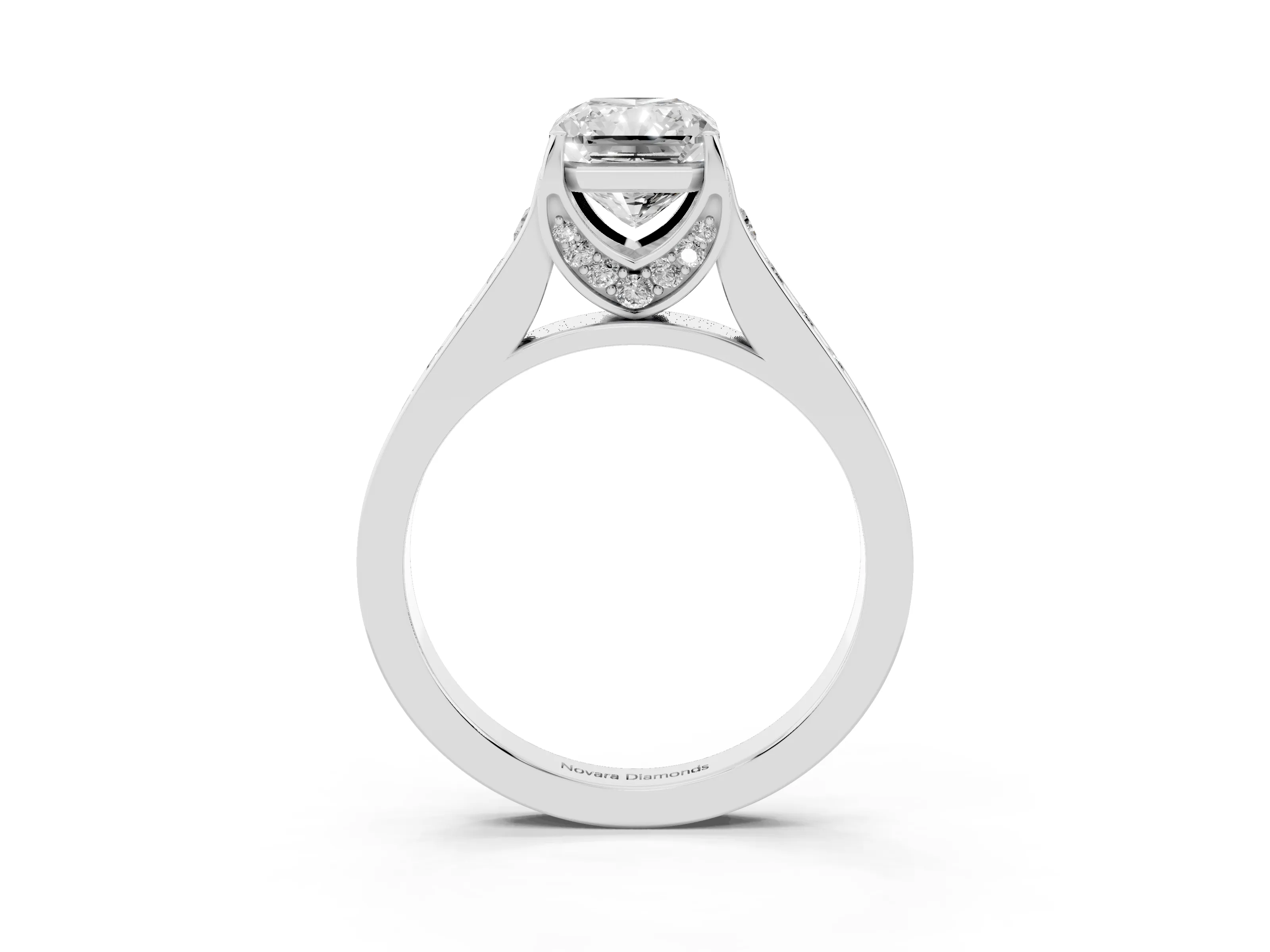 Radiant Cut Diamond Solitaire Pavé Engagement Ring Set in Platinum with Prong Setting