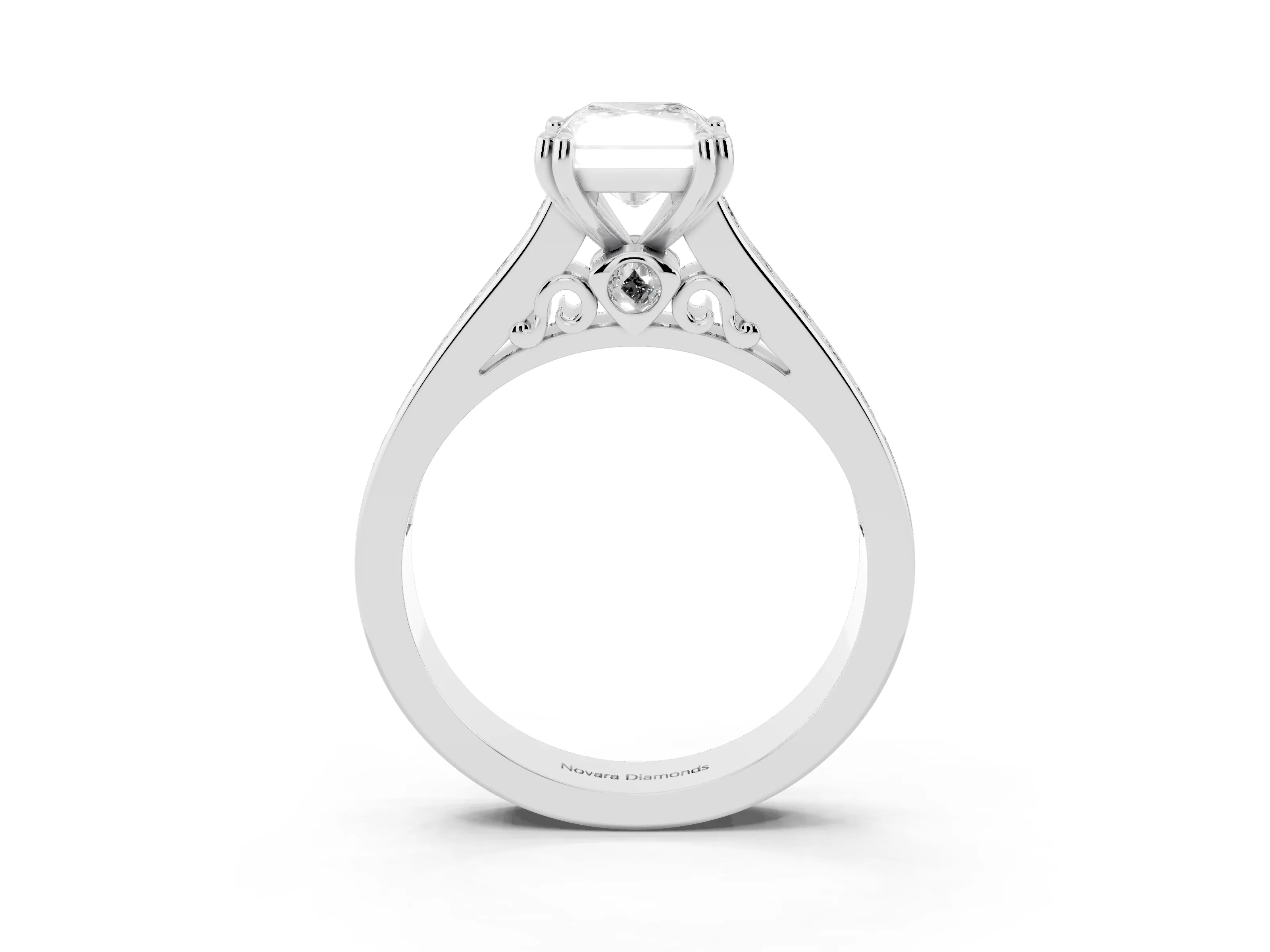 Radiant Cut Diamond Channel Set Solitaire Engagement Ring Set in White gold with Prong Setting